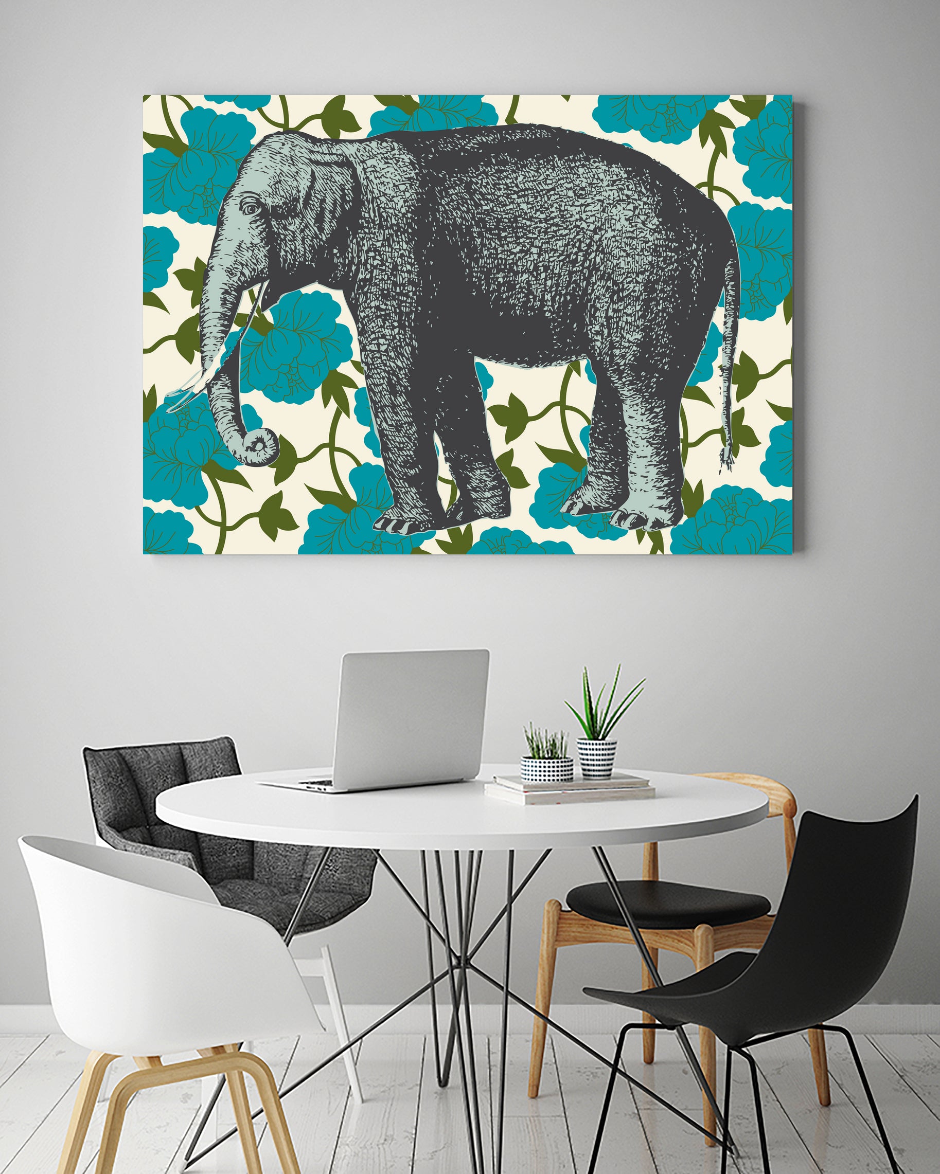 Elephant Floral Aqua by Thomas Fernez on GIANT ART - blue digital drawing