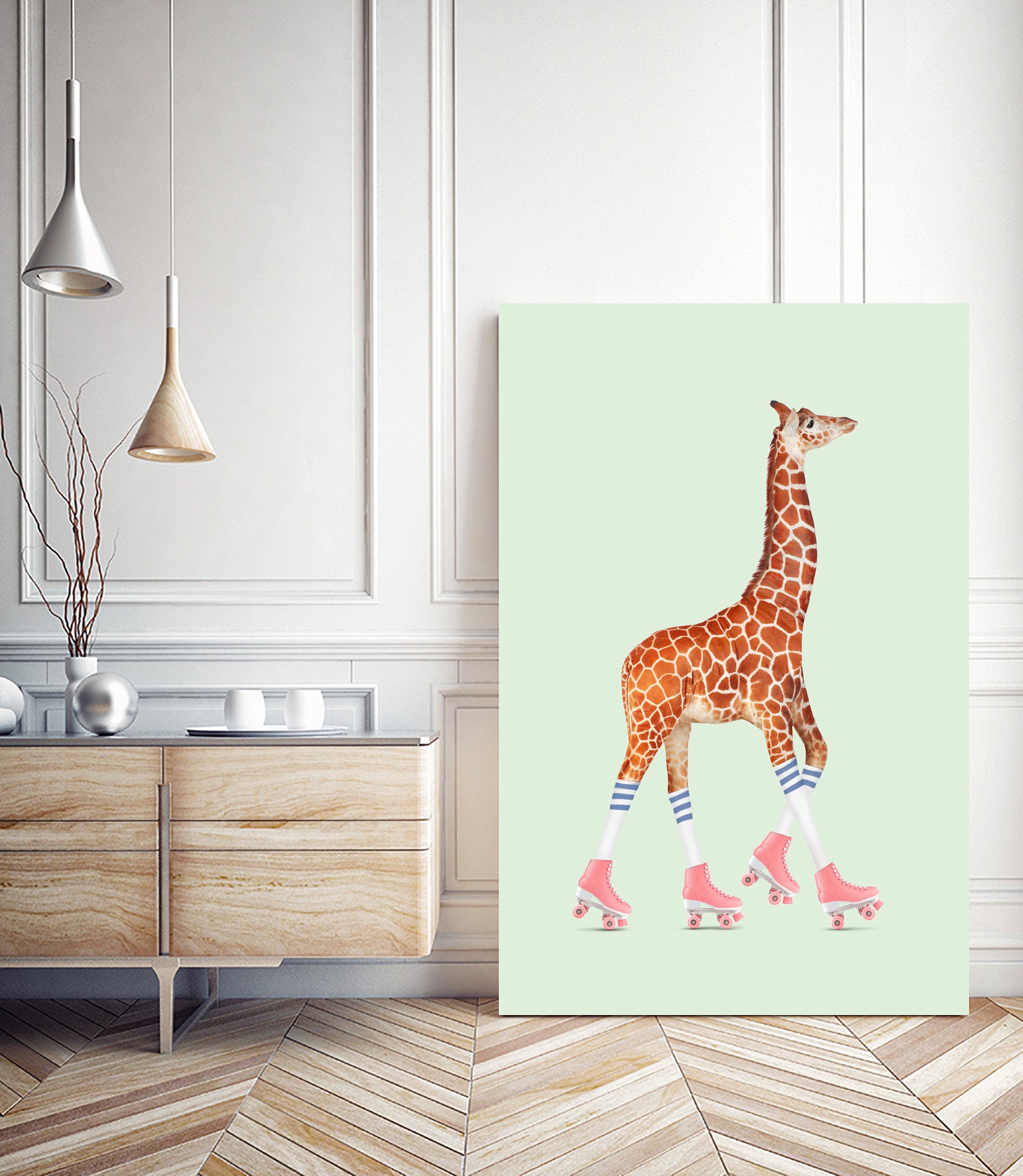 ROLLERSKATING GIRAFFE by Jonas Loose on GIANT ART - green photo manipulation