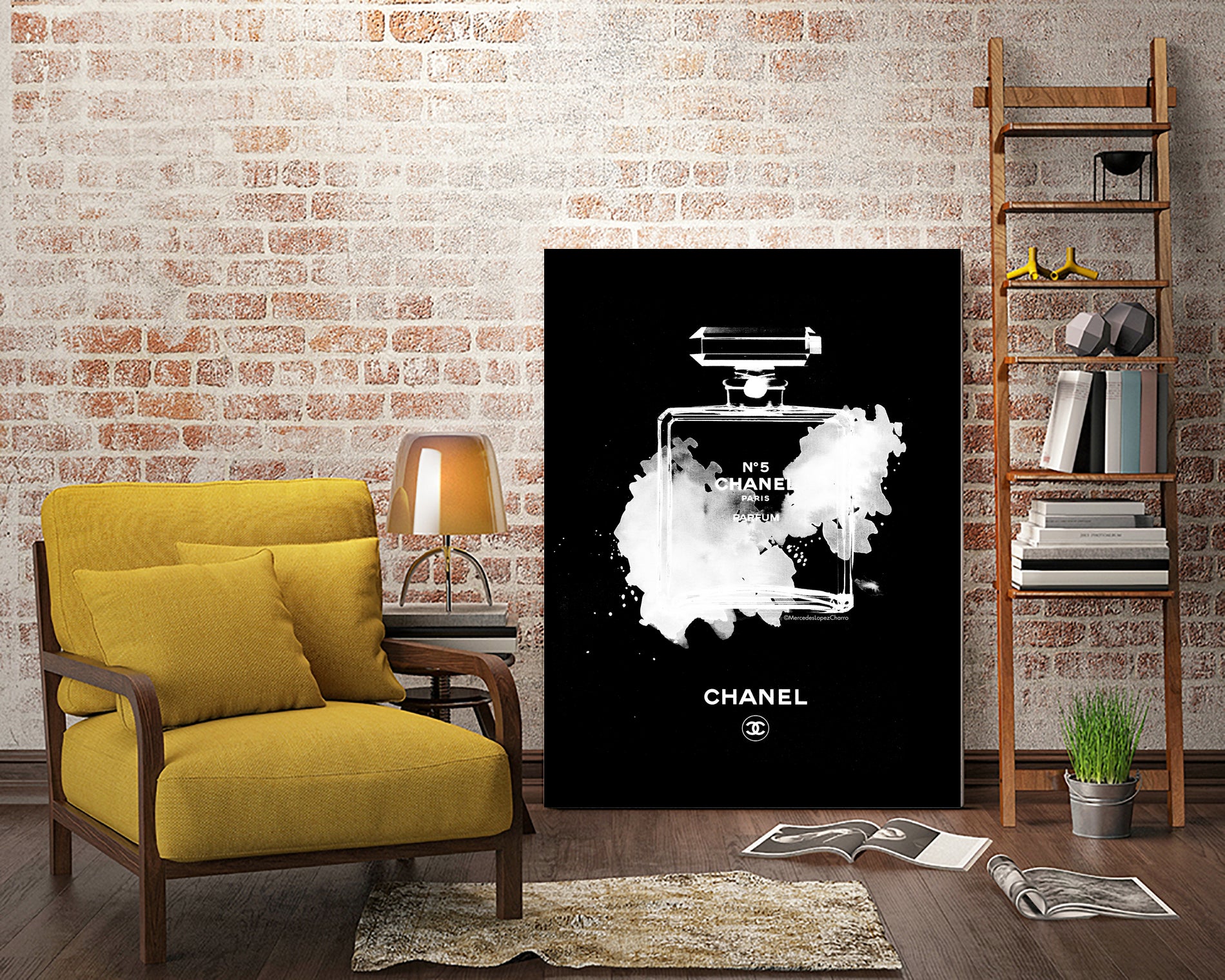 Chanel Perfume Bottle Invert by mercedes lopez charro on GIANT ART - black mixed media