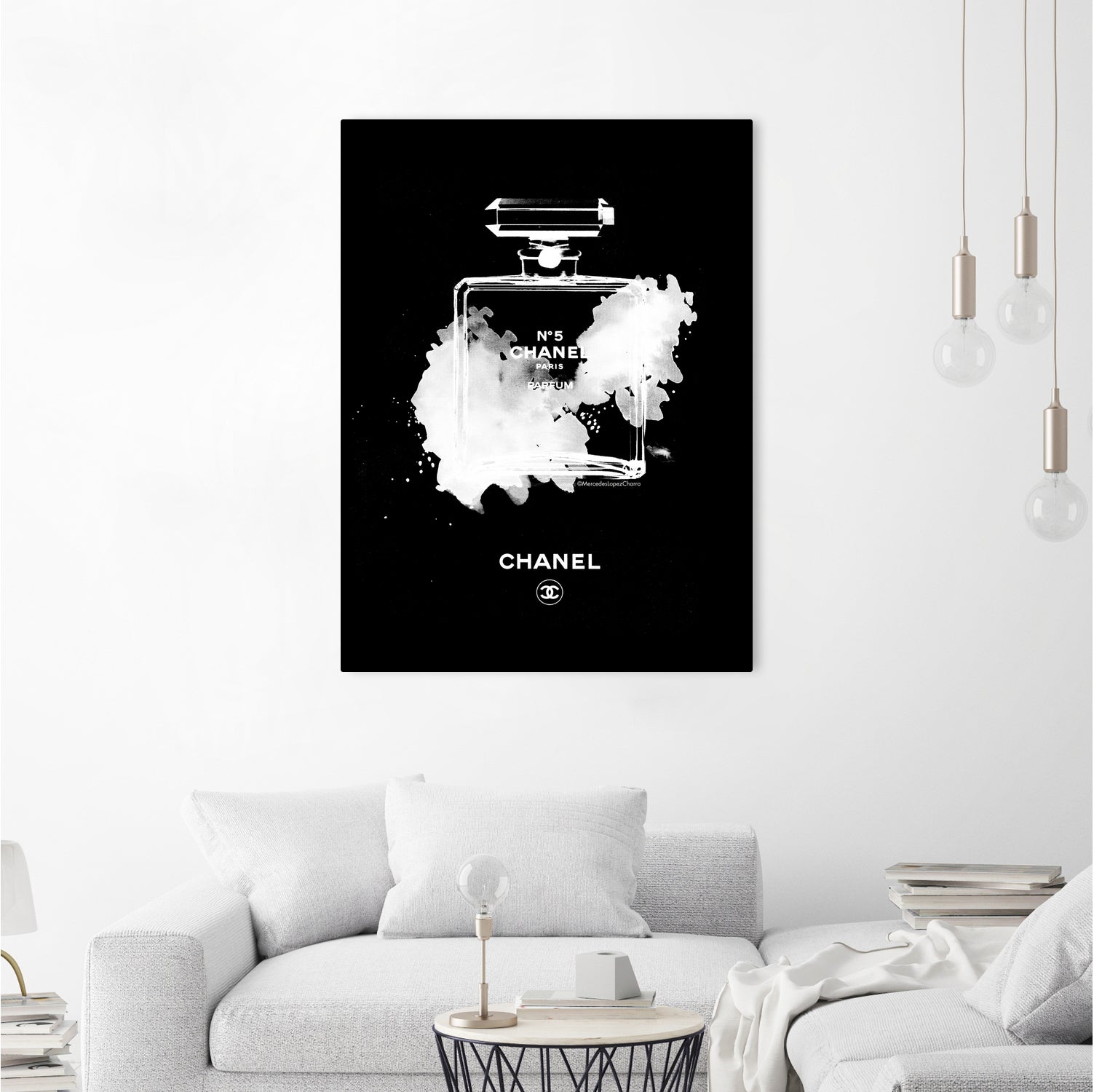 Chanel Perfume Bottle Invert by mercedes lopez charro on GIANT ART - black mixed media
