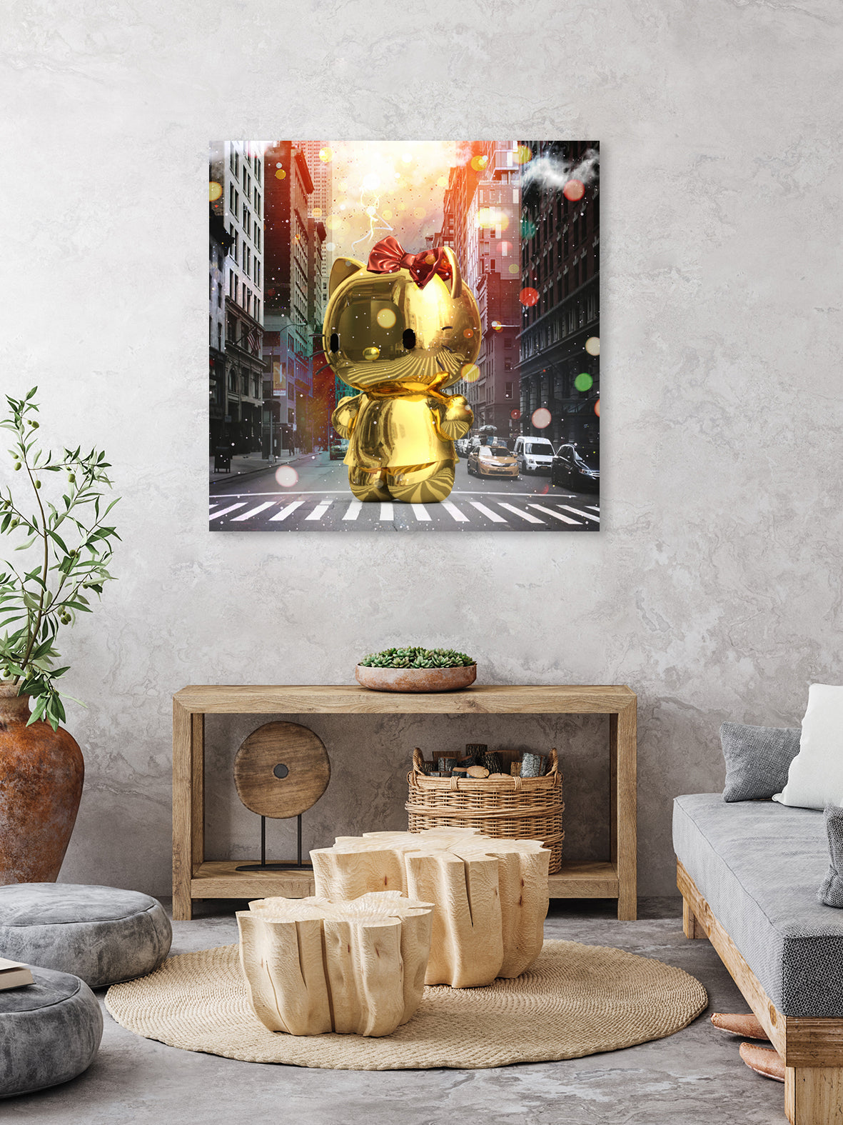 Gold Kitty in New York City by Vin Zzep on GIANT ART - white digital painting