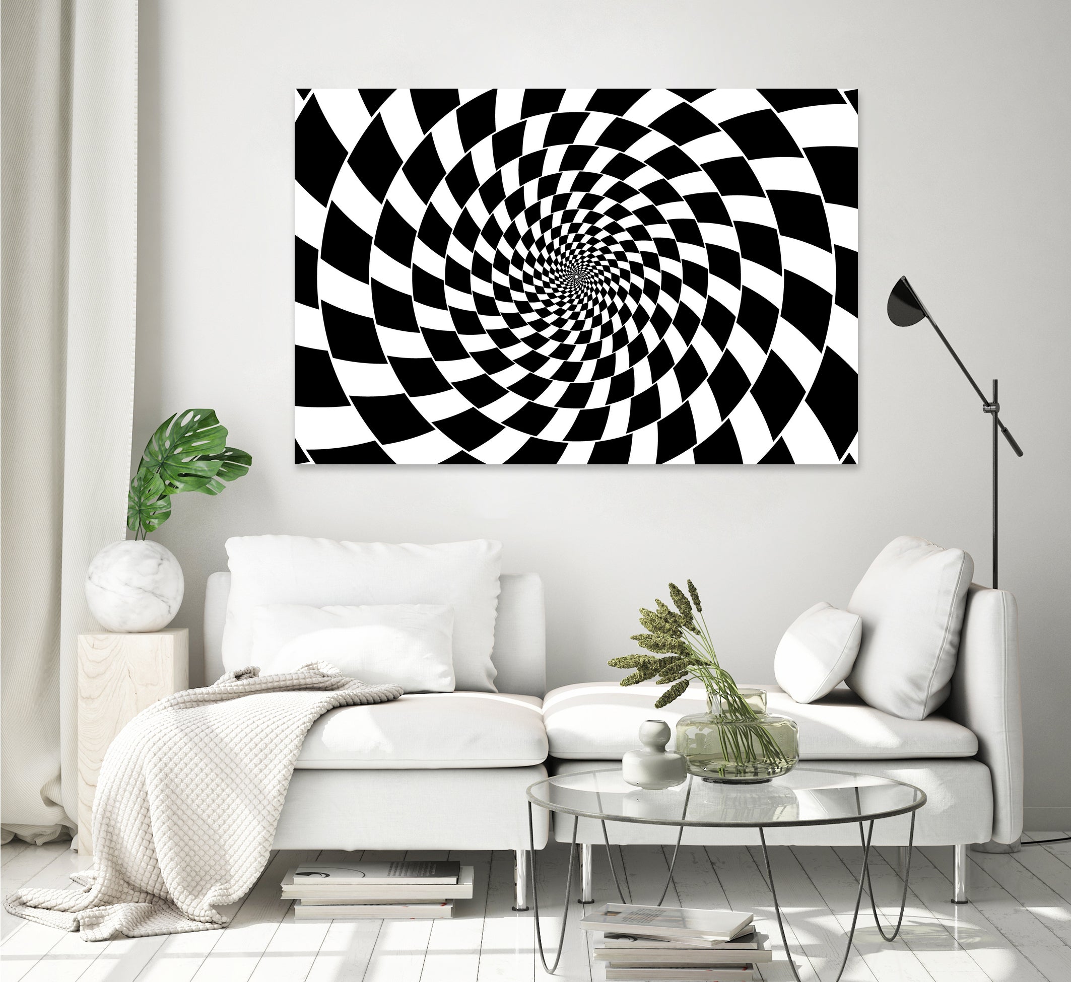 Optical illusion - chessboard swirl, by Daniel Danco on GIANT ART - black vector illustration