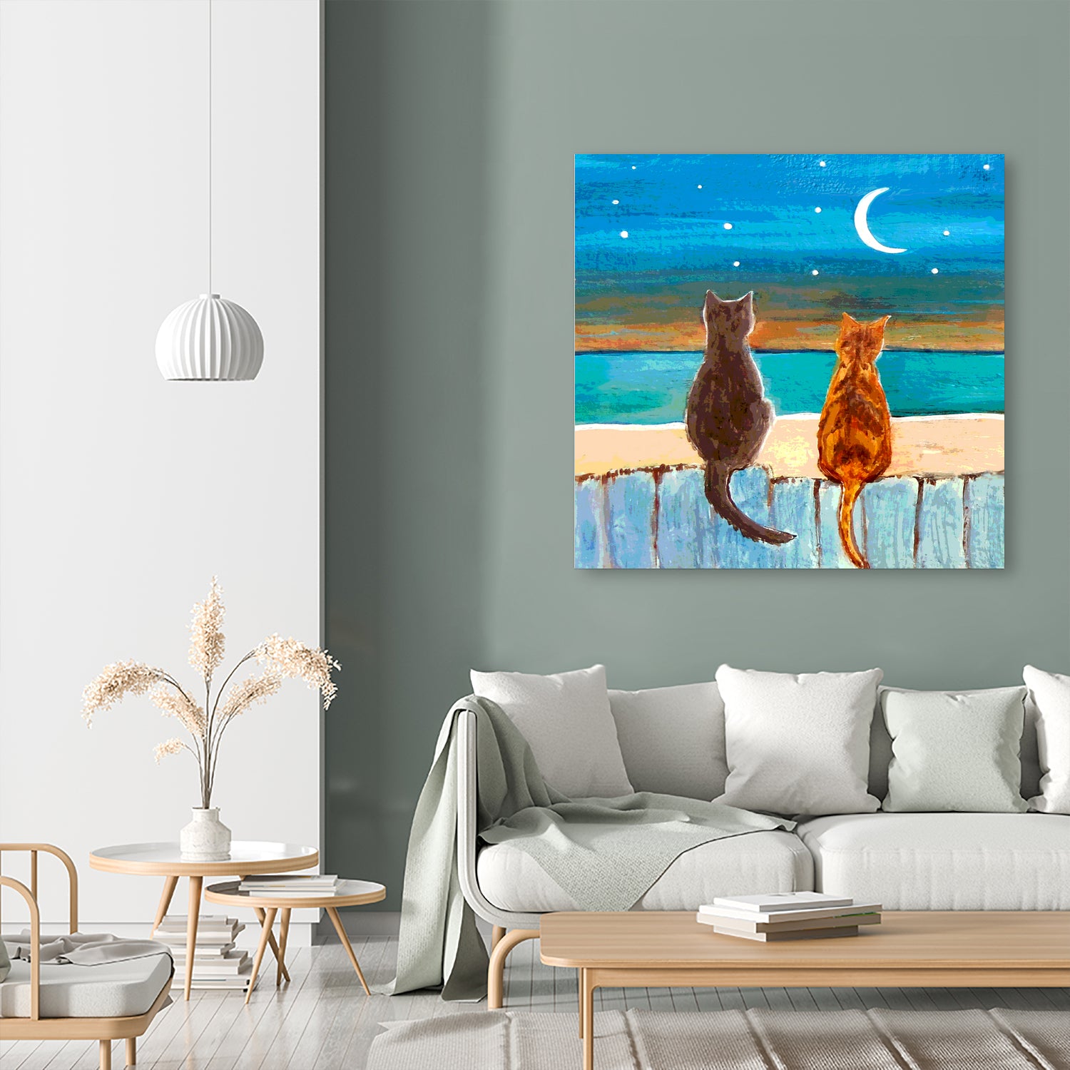 Cats on A Fence by Paintings by gretzky on GIANT ART - blue mixed media