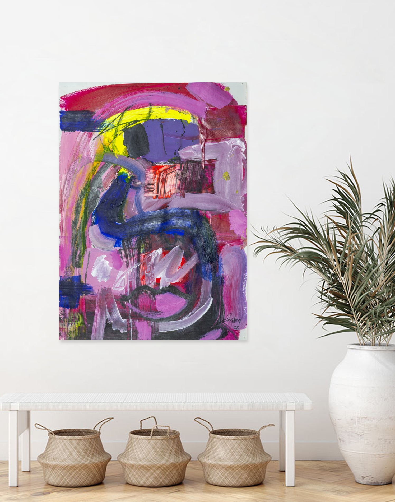 A Kiss in the Chaos by Janet London on GIANT ART - fluo pink abstract