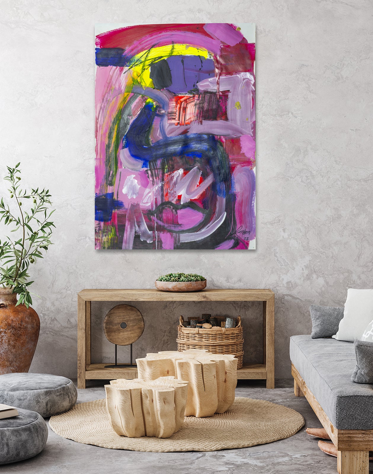 A Kiss in the Chaos by Janet London on GIANT ART - fluo pink abstract