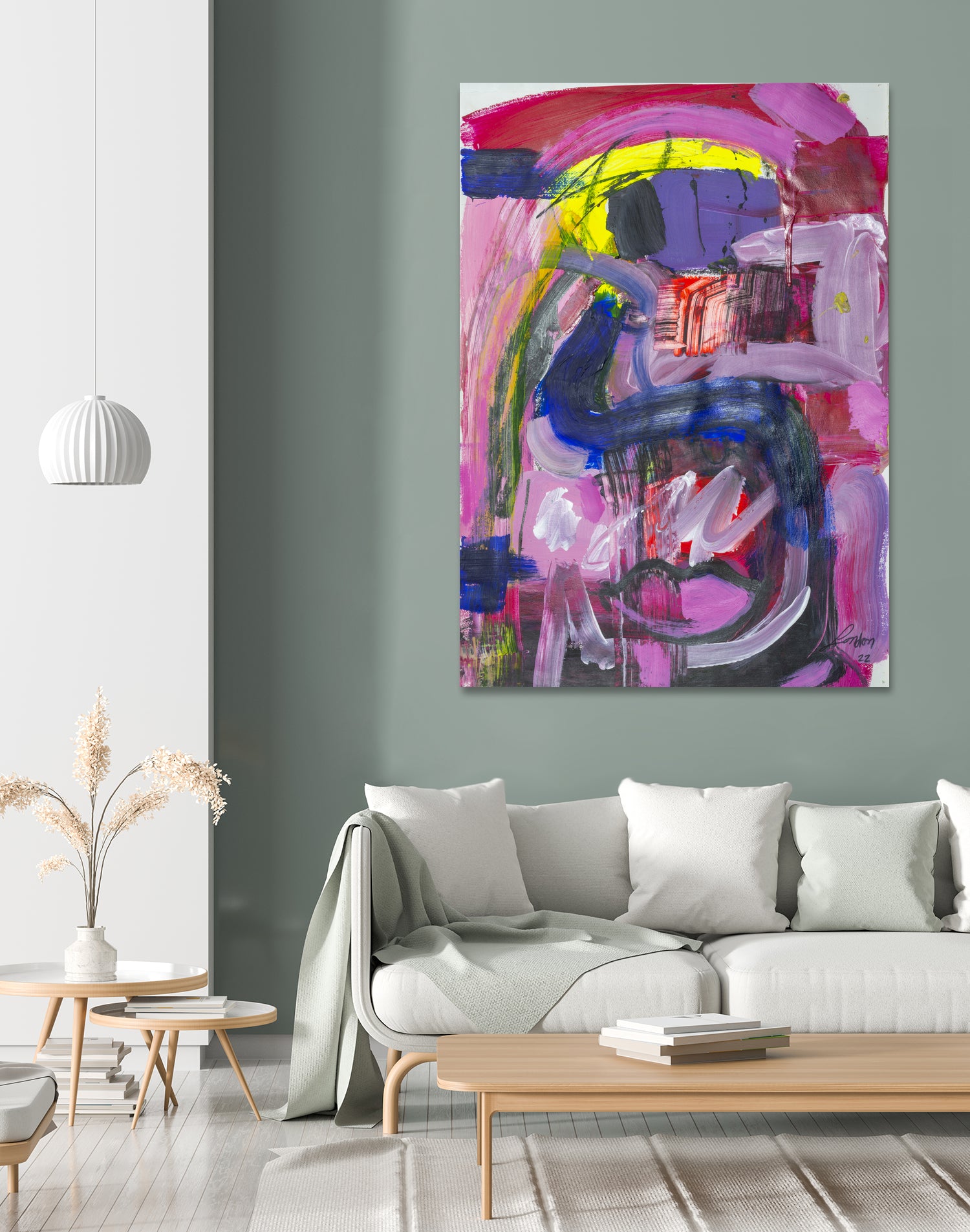 A Kiss in the Chaos by Janet London on GIANT ART - fluo pink abstract