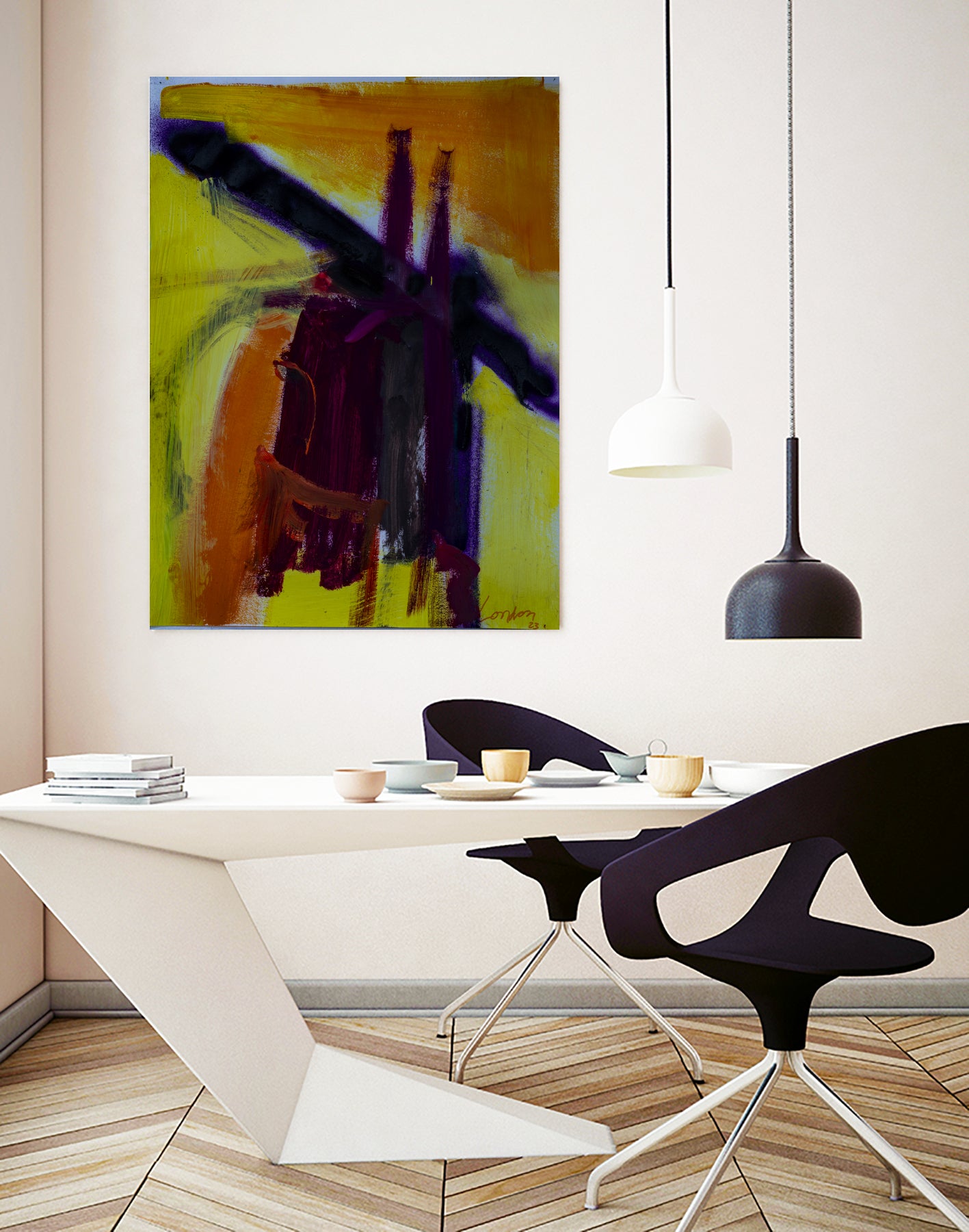 Sunset Bridge by Janet London on GIANT ART - purple abstract