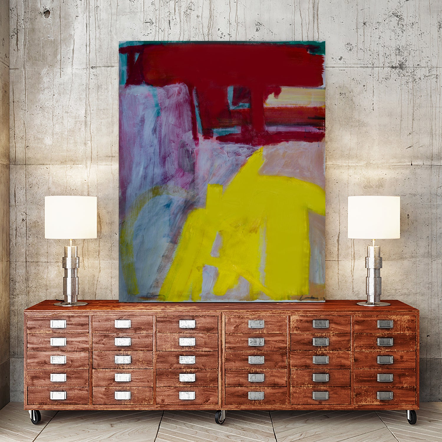 Red and Yellow Collide by Janet London on GIANT ART - yellow abstract