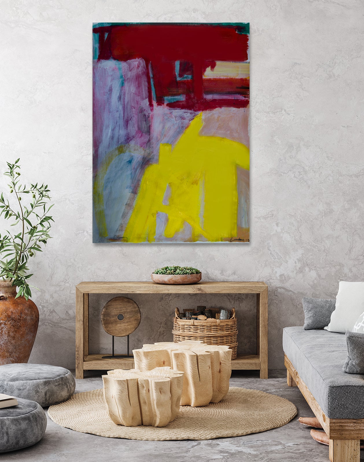 Red and Yellow Collide by Janet London on GIANT ART - yellow abstract