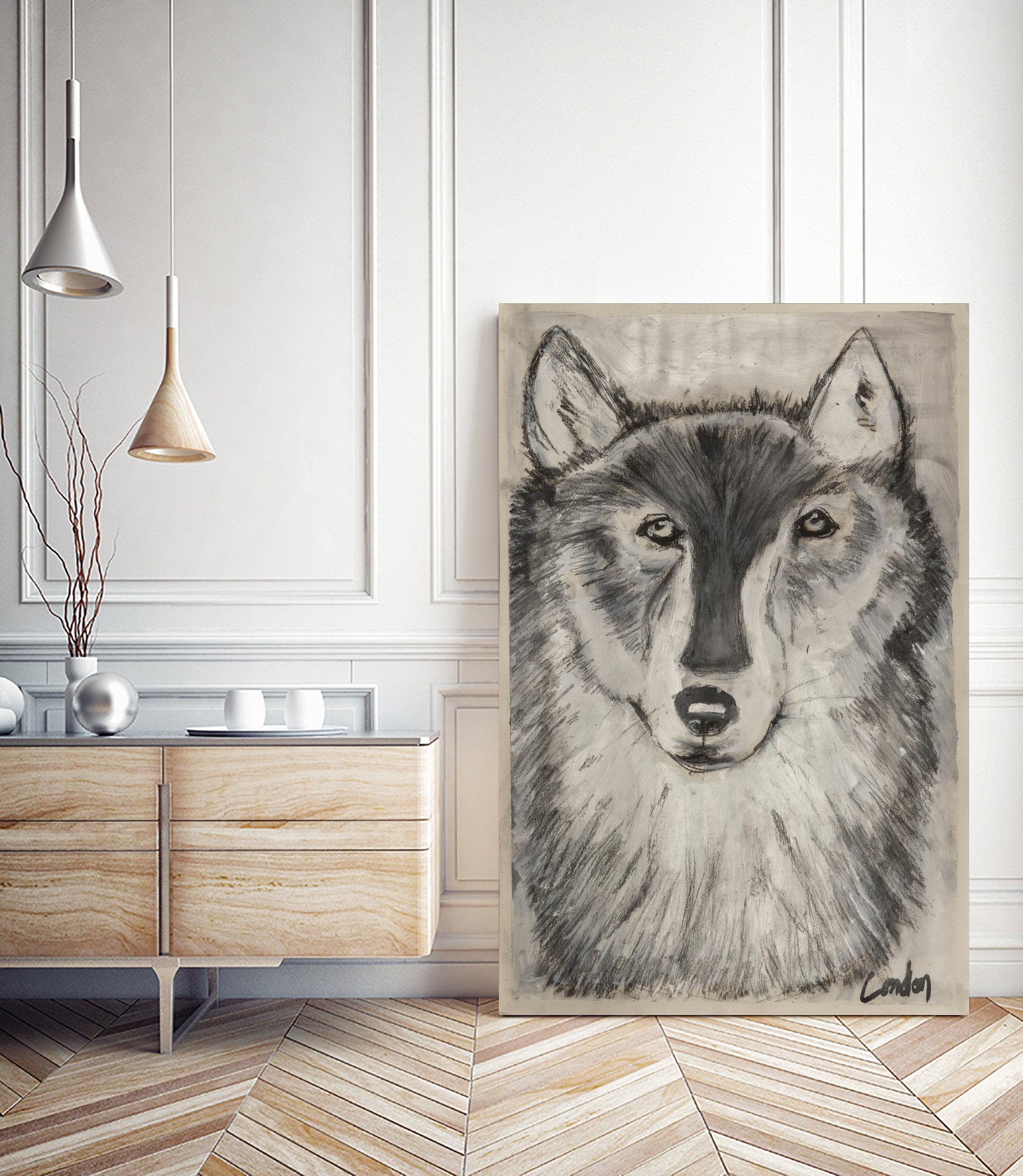 Wolfie by Janet London on GIANT ART - black and white abstract wolf