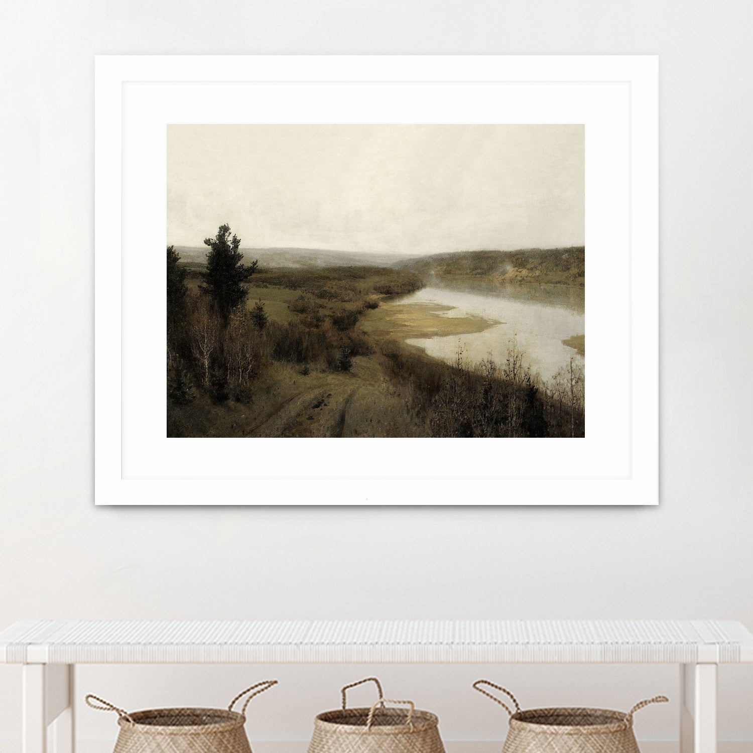 View On The Lake by M Studio on GIANT ART - green landscape framed canvas