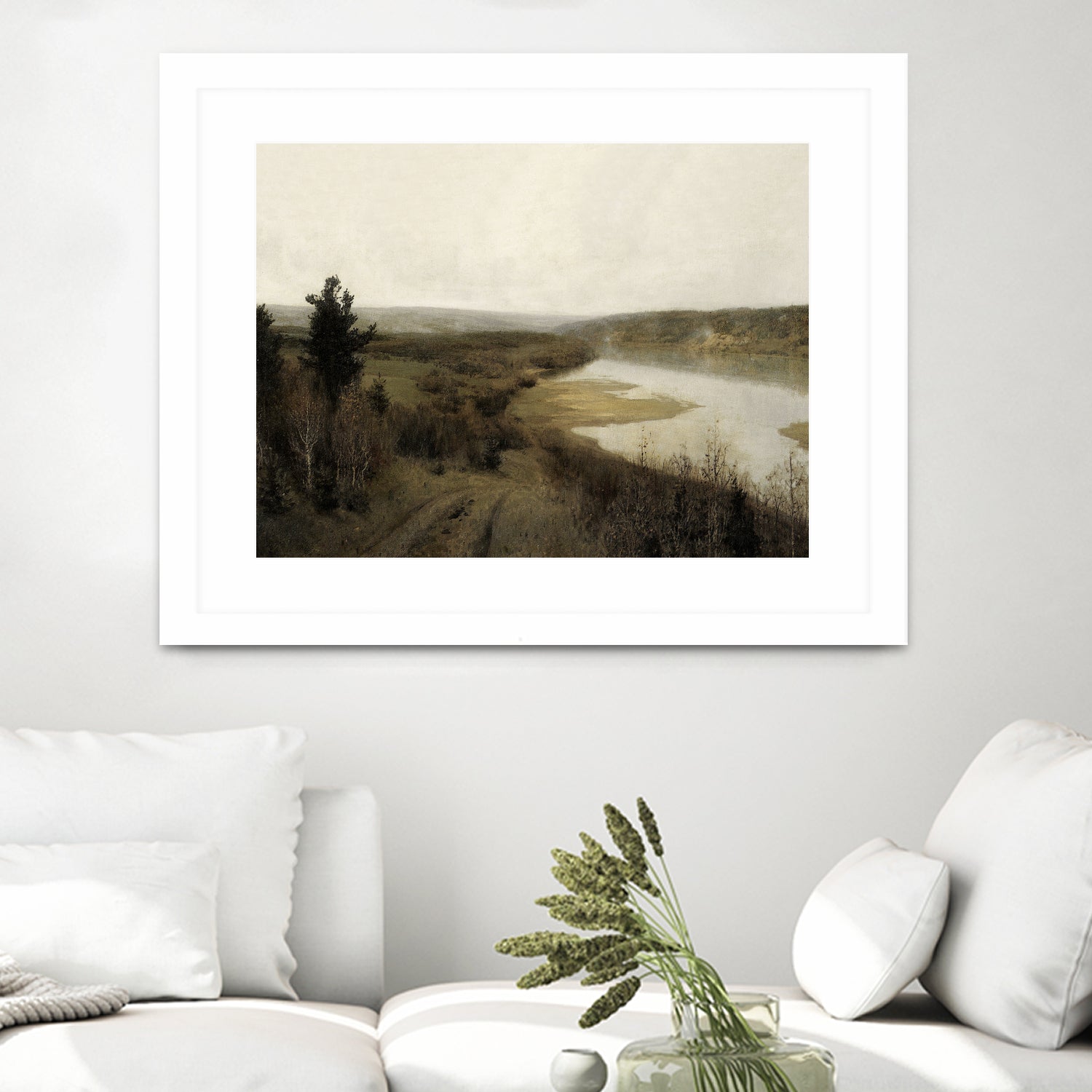 View On The Lake by M Studio on GIANT ART - green landscape framed canvas