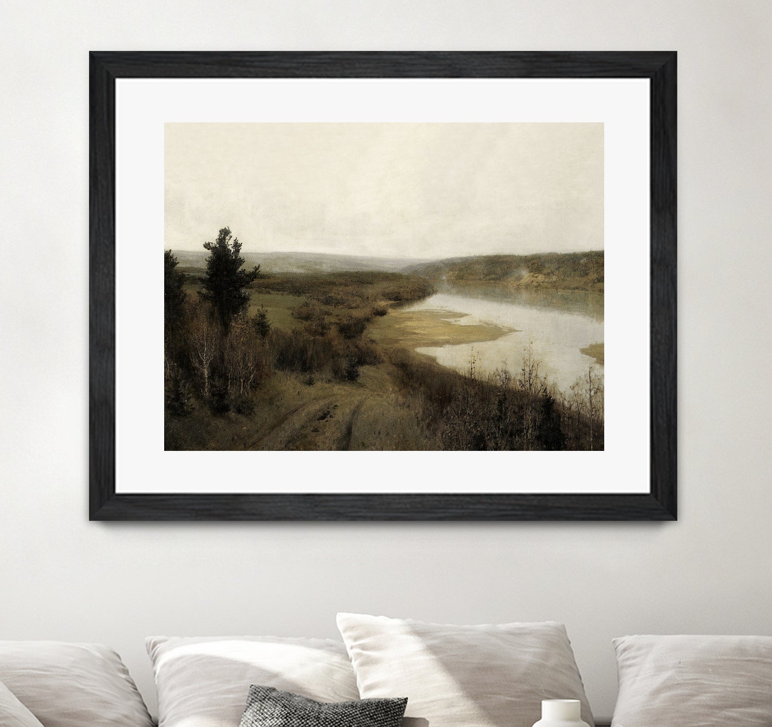 View On The Lake by M Studio on GIANT ART - green landscape framed canvas