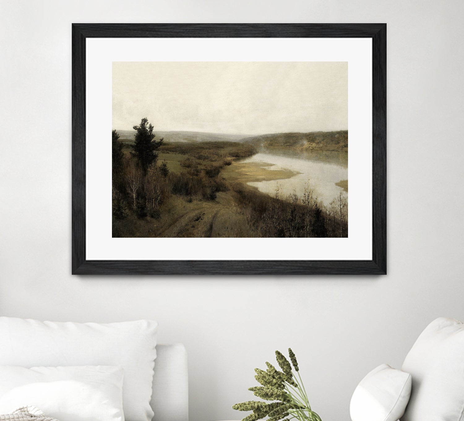 View On The Lake by M Studio on GIANT ART - green landscape framed canvas