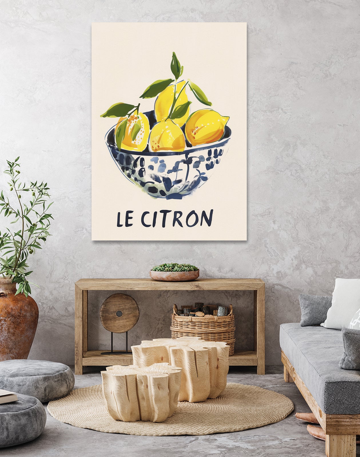Le Citron by M Studio on GIANT ART - blue figurative canvas frame