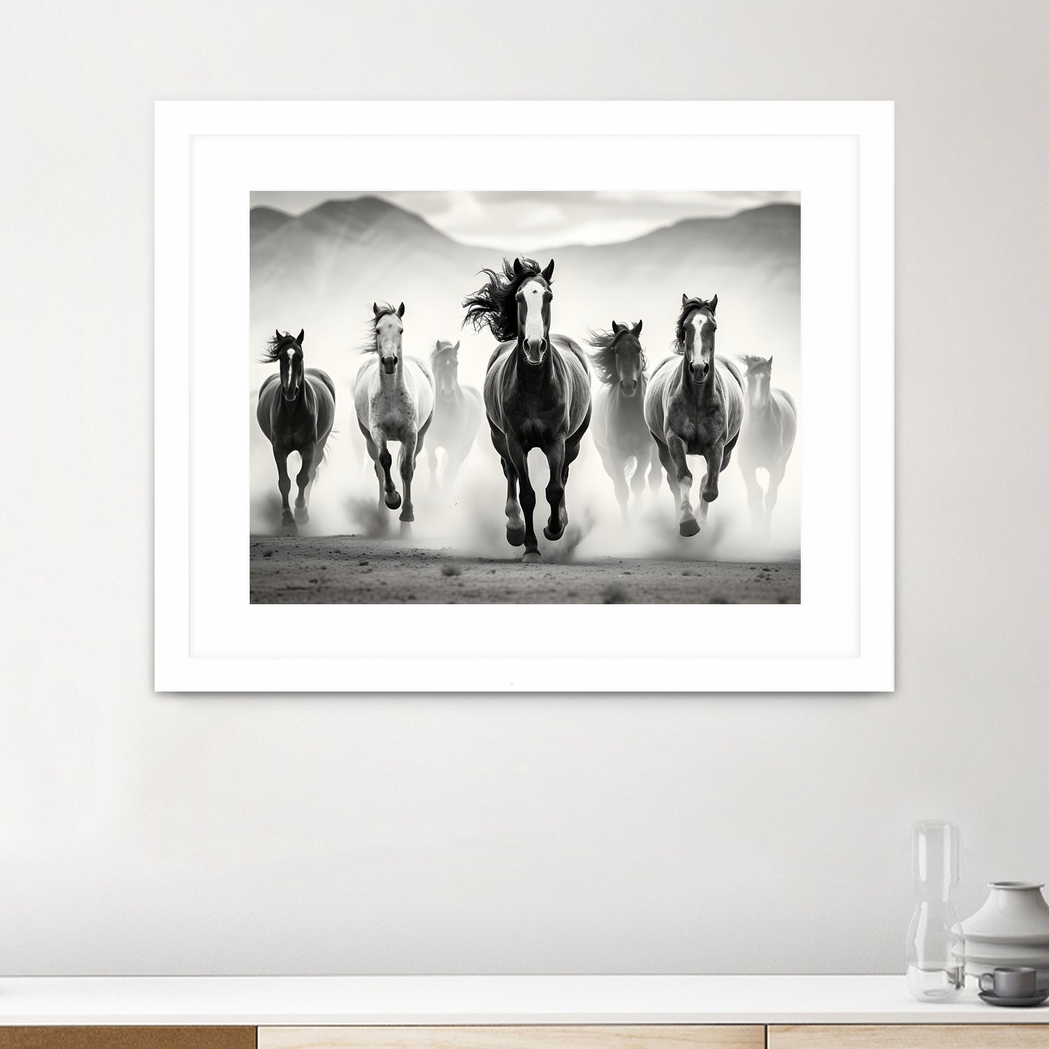 Run by M Studio on GIANT ART - white black and white  horse