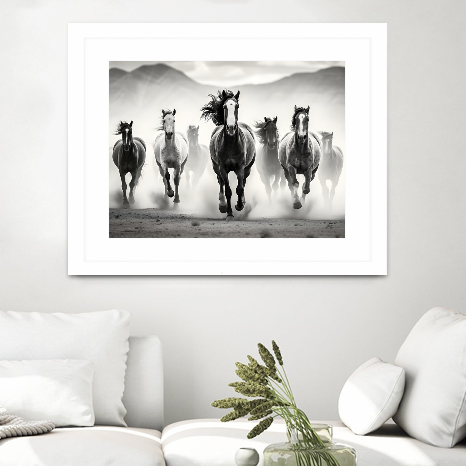 Run by M Studio on GIANT ART - white black and white  horse