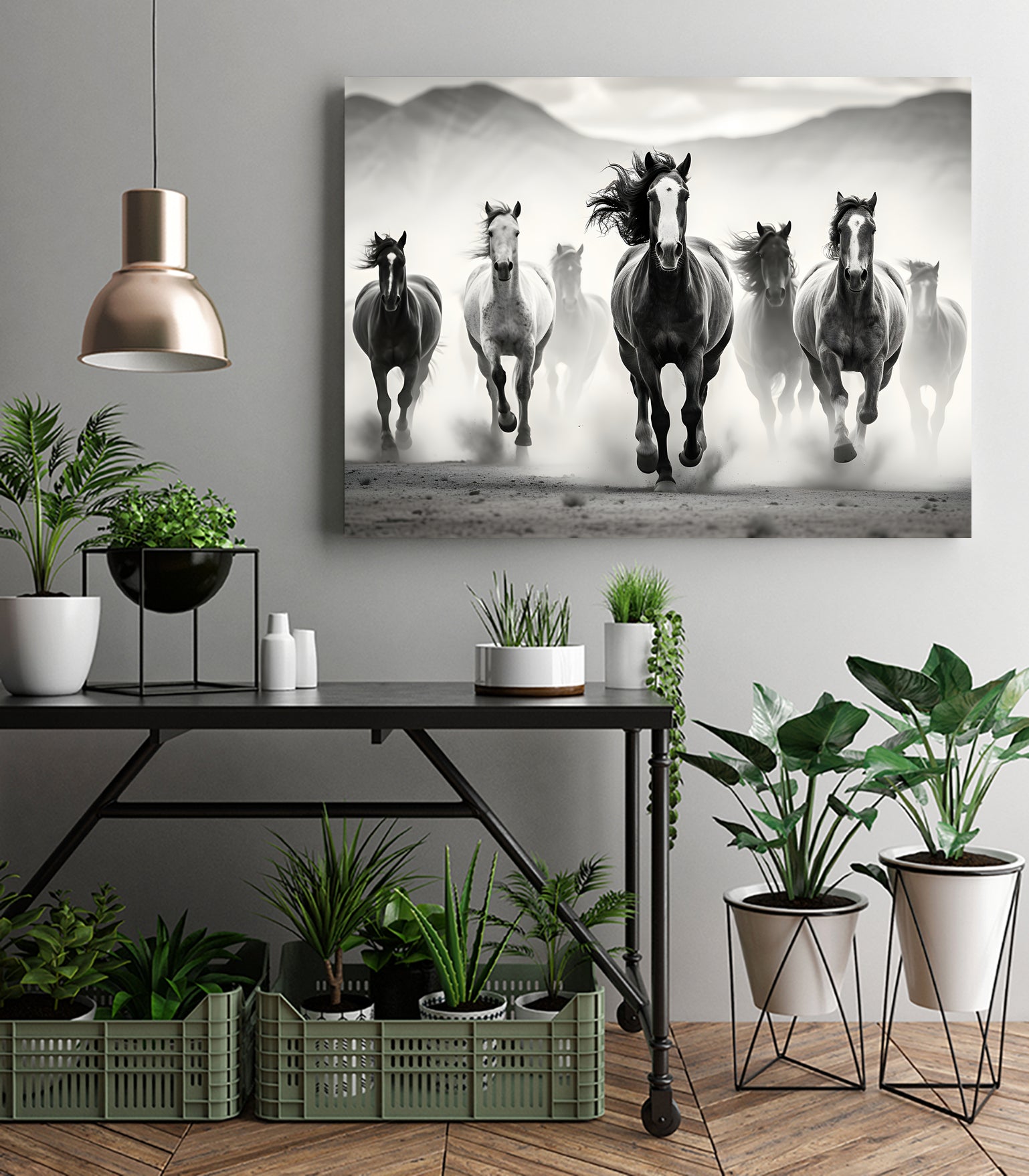Run by M Studio on GIANT ART - white black and white  horse