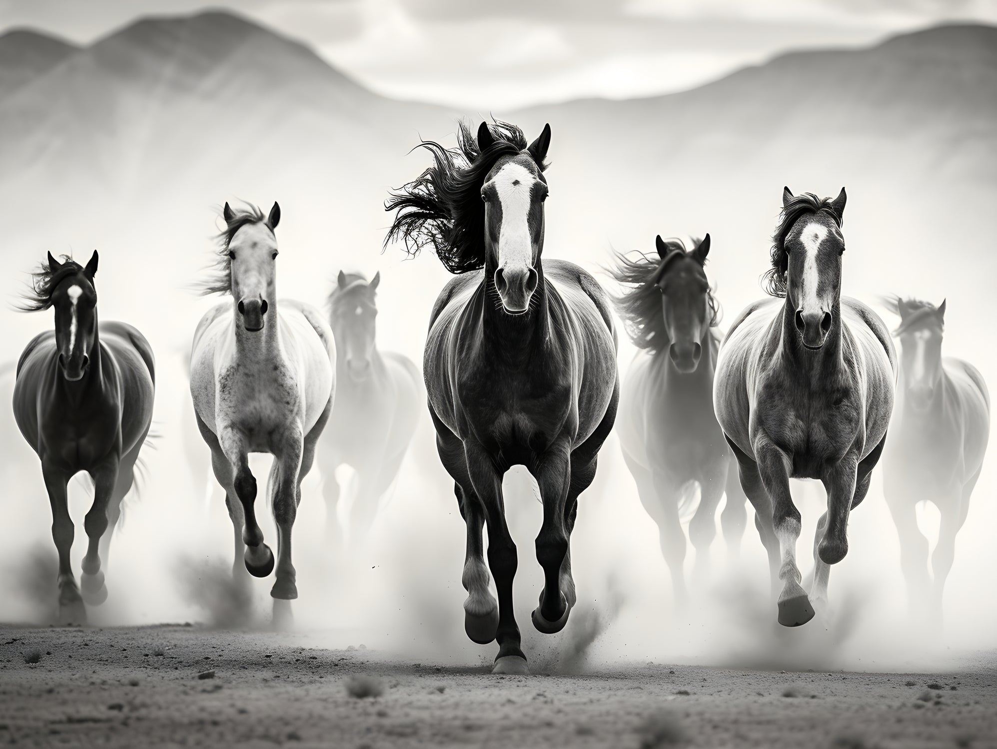 Run by M Studio on GIANT ART - white black and white  horse