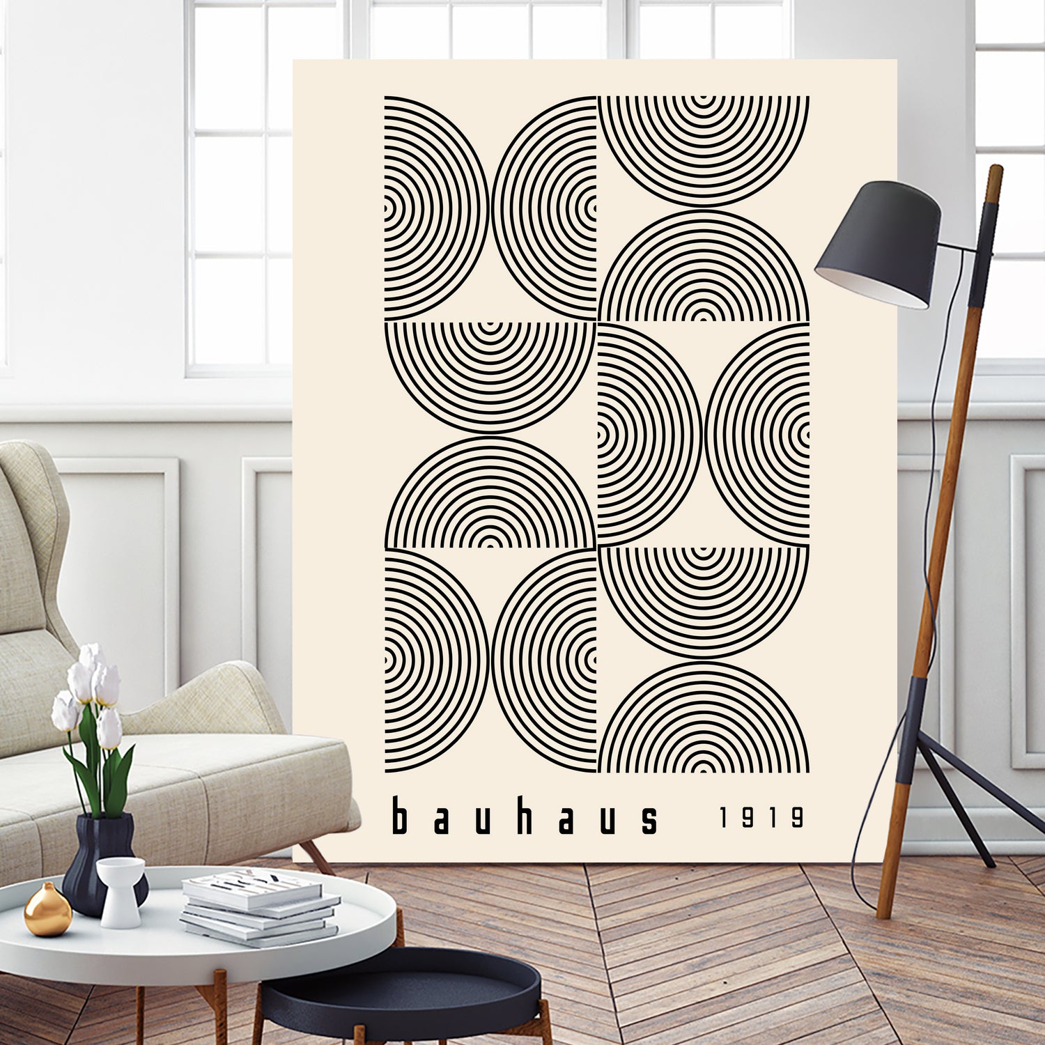 Bauhaus 1919 by M studio on GIANT ART - beige abstact framed canvas
