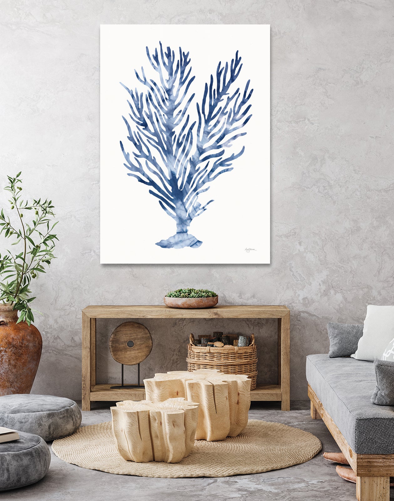 Shibori Coral IV by Mary Urban on GIANT ART - blue