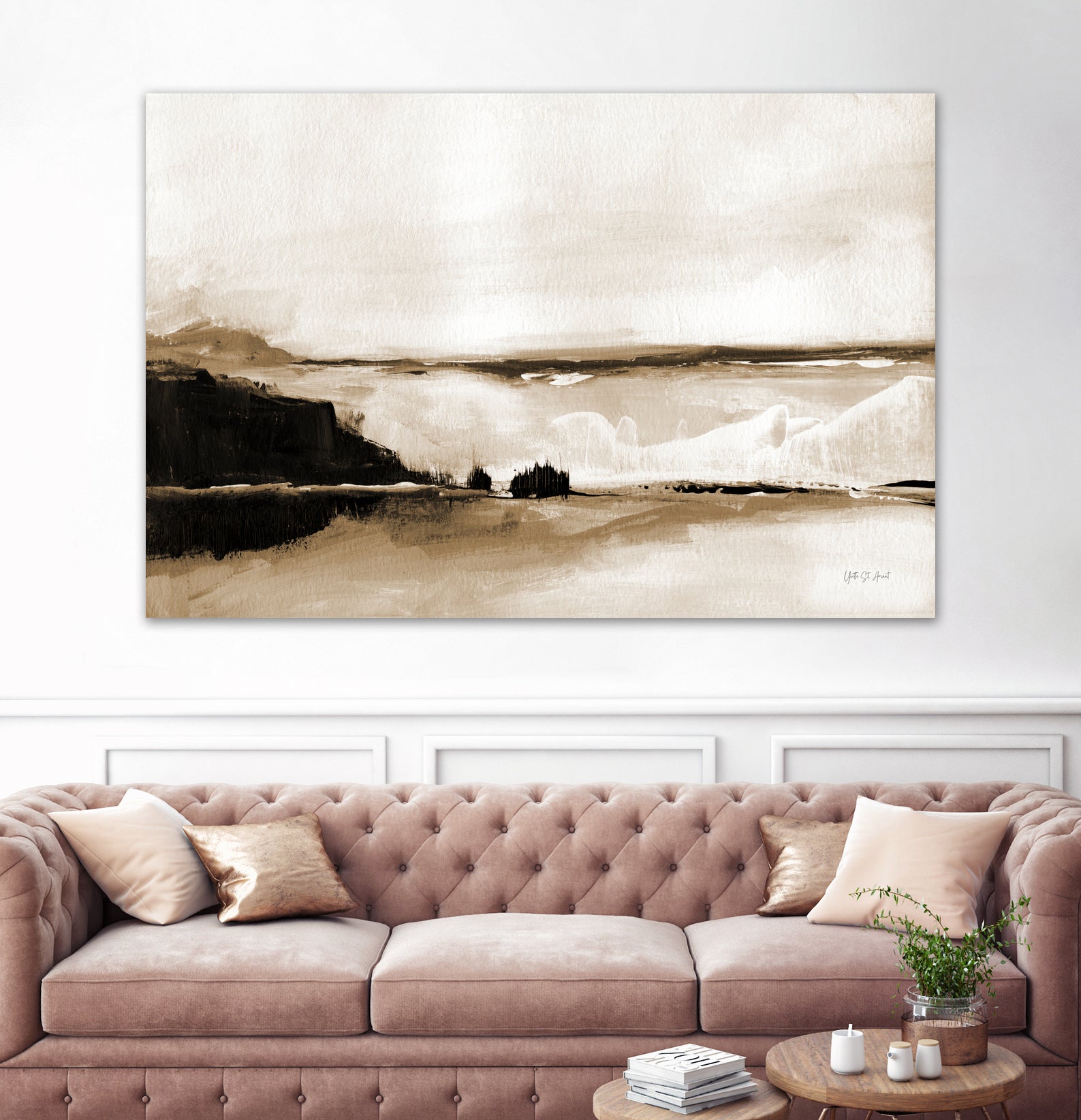 Vintage Landscape Mountainside by Yvette St. Amant on GIANT ART - black