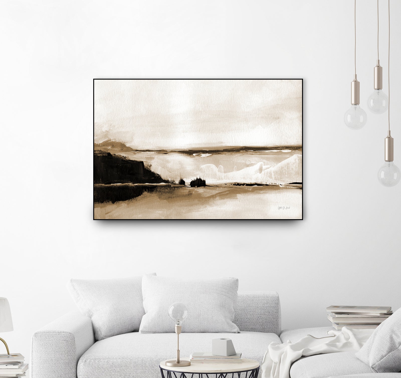 Vintage Landscape Mountainside by Yvette St. Amant on GIANT ART - black