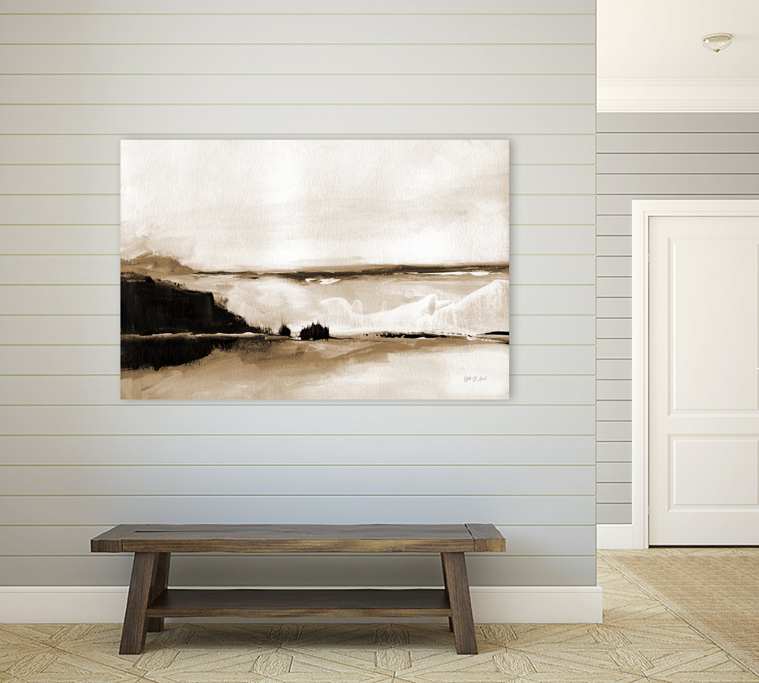 Vintage Landscape Mountainside by Yvette St. Amant on GIANT ART - black