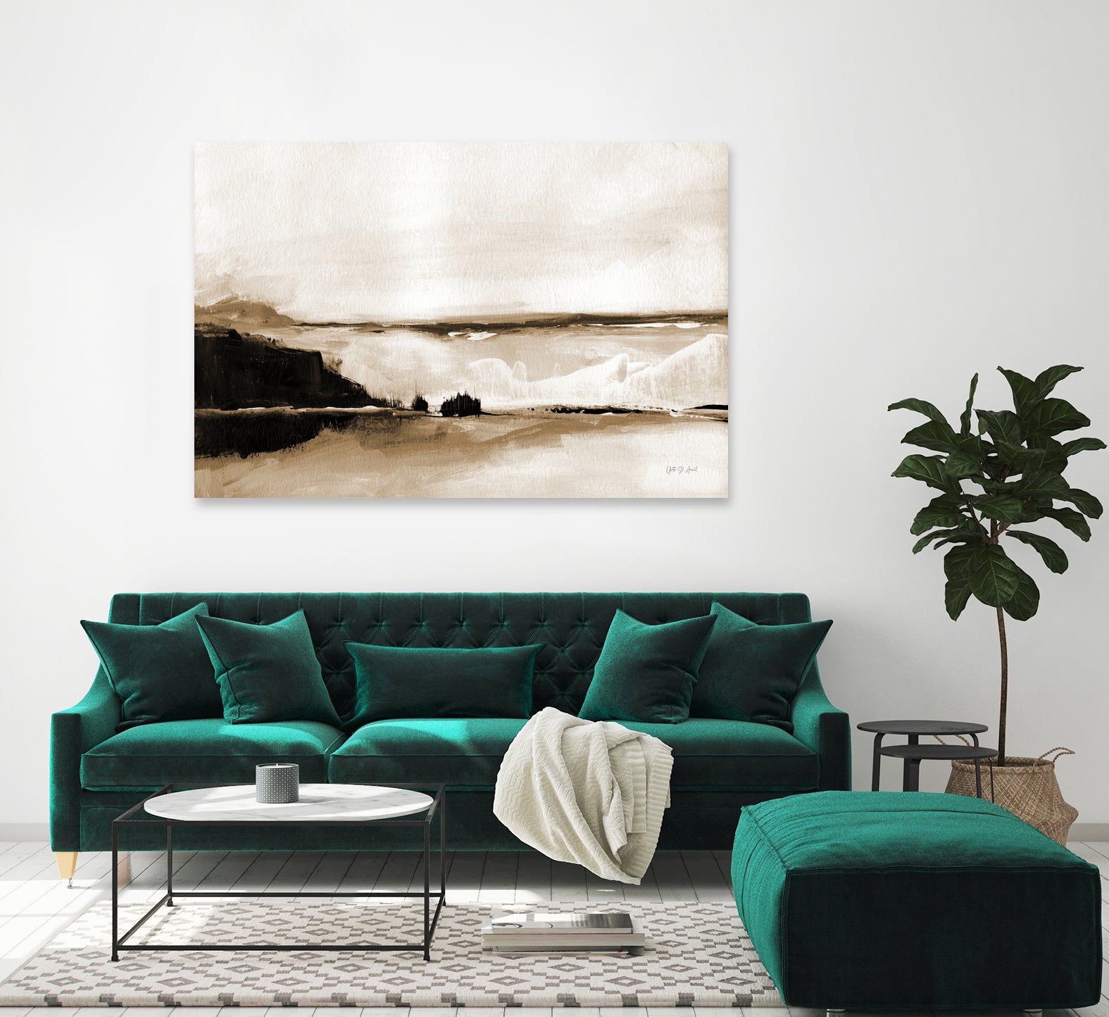 Vintage Landscape Mountainside by Yvette St. Amant on GIANT ART - black