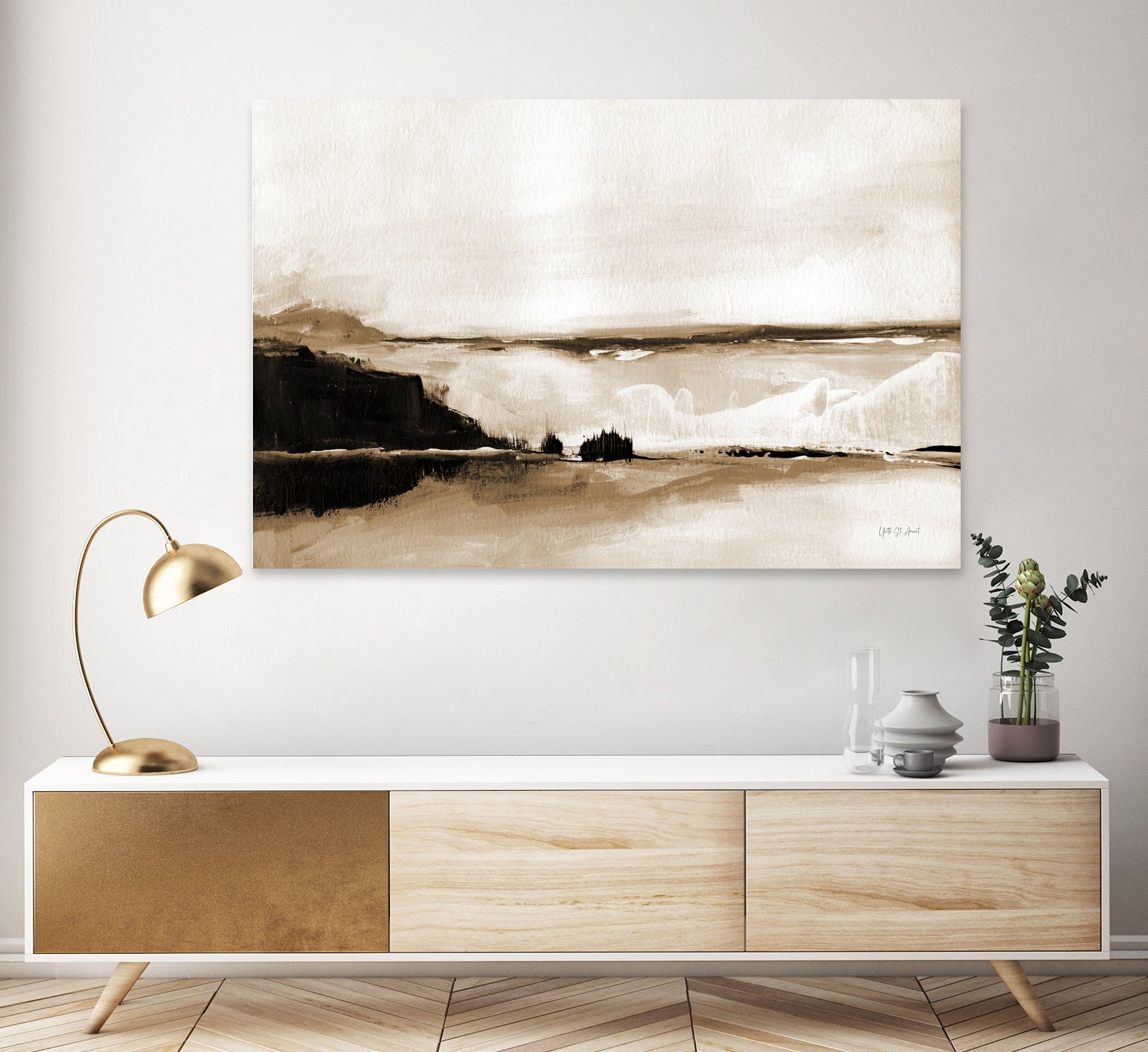 Vintage Landscape Mountainside by Yvette St. Amant on GIANT ART - black