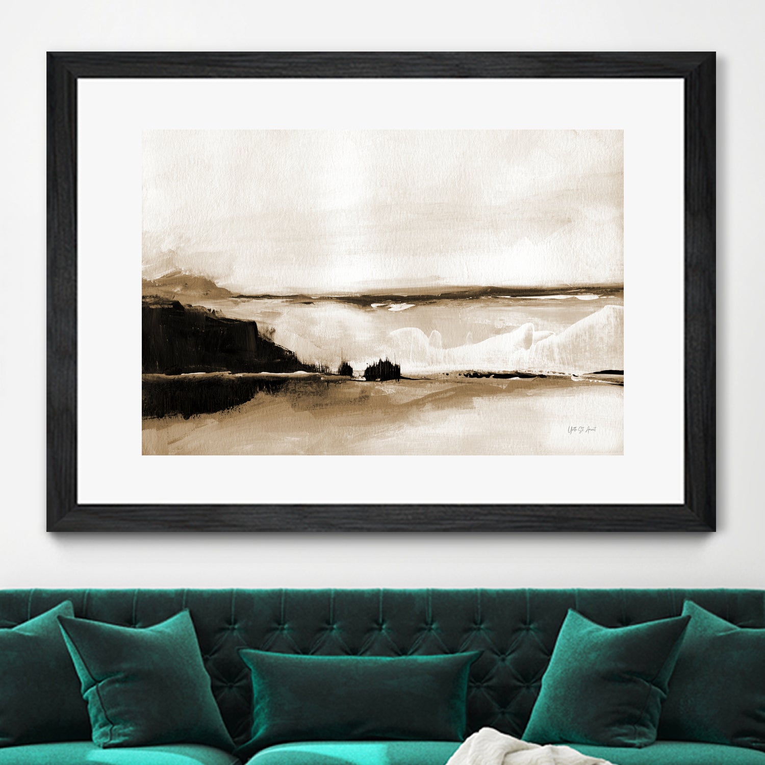 Vintage Landscape Mountainside by Yvette St. Amant on GIANT ART - black