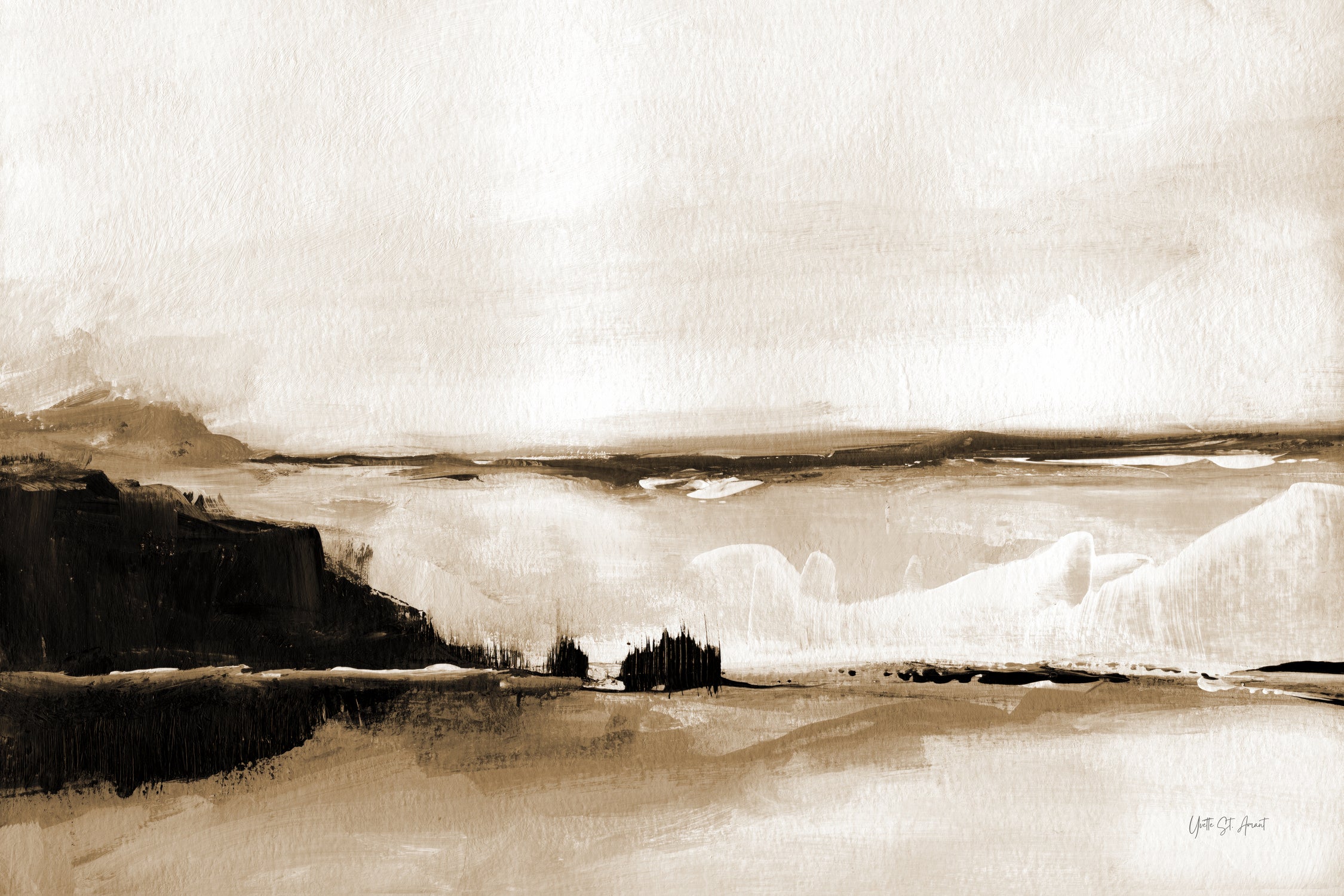 Vintage Landscape Mountainside by Yvette St. Amant on GIANT ART - black