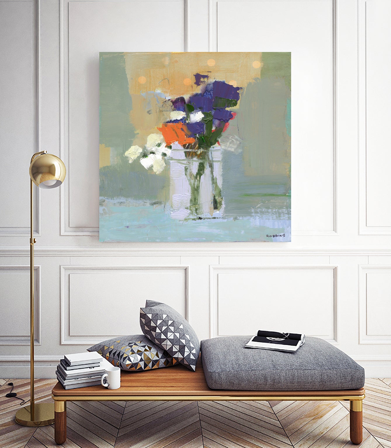 Bouquet With Polka Dots No. 8 by Kathleen Robbins on GIANT ART - gray contemporary