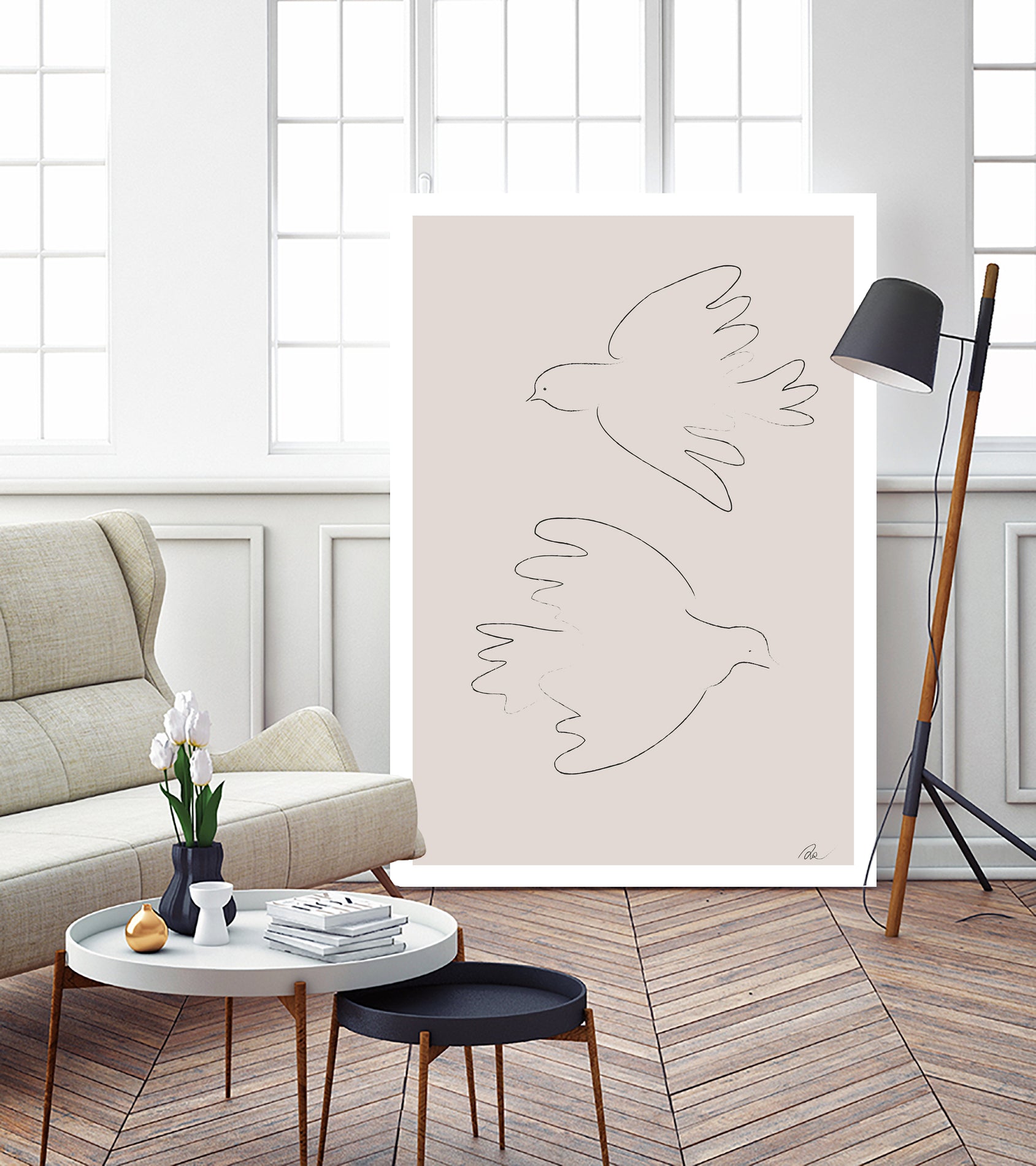Two Doves by Pictufy on GIANT ART - line art dove