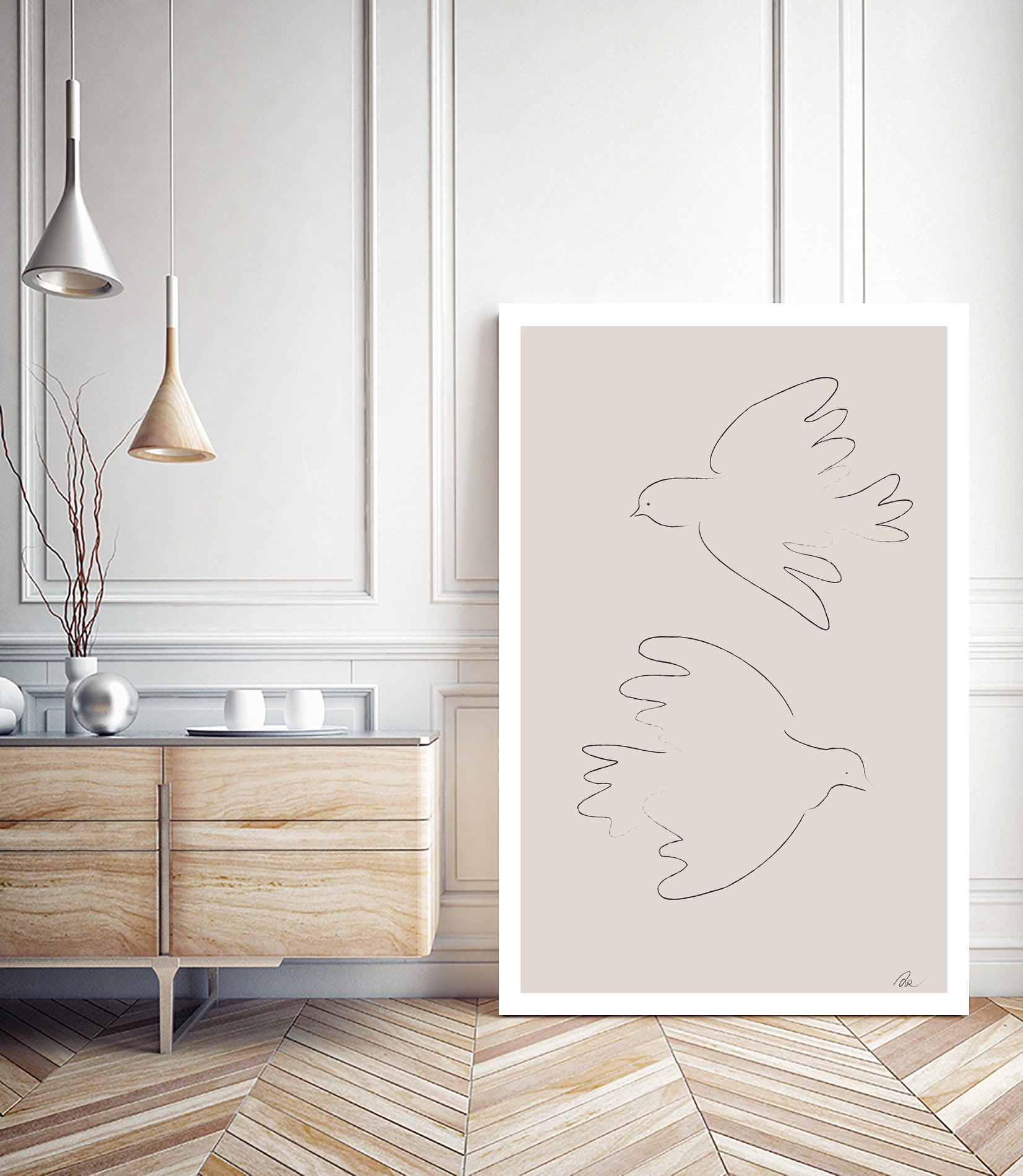 Two Doves by Pictufy on GIANT ART - line art dove