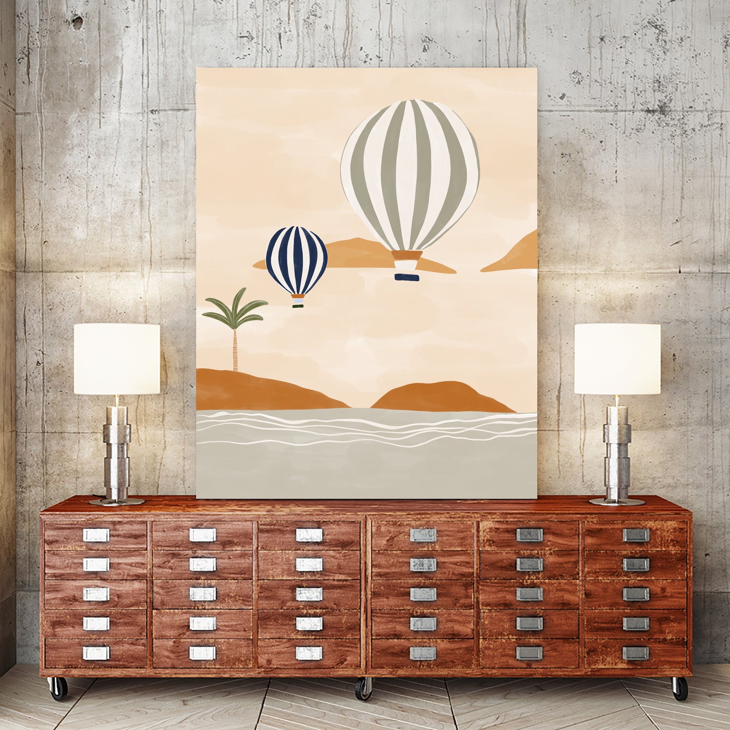 Airballoons In Dessert by Ivy on GIANT ART - illustration hot air balloon