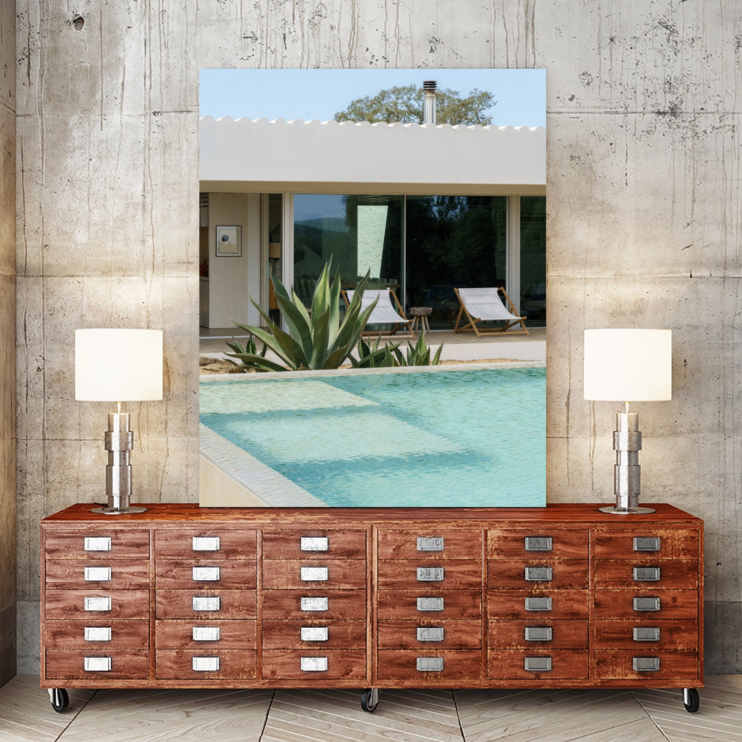 Casadavolta Swimming Pool by Minorstep on GIANT ART - bleu photography flowers and plants