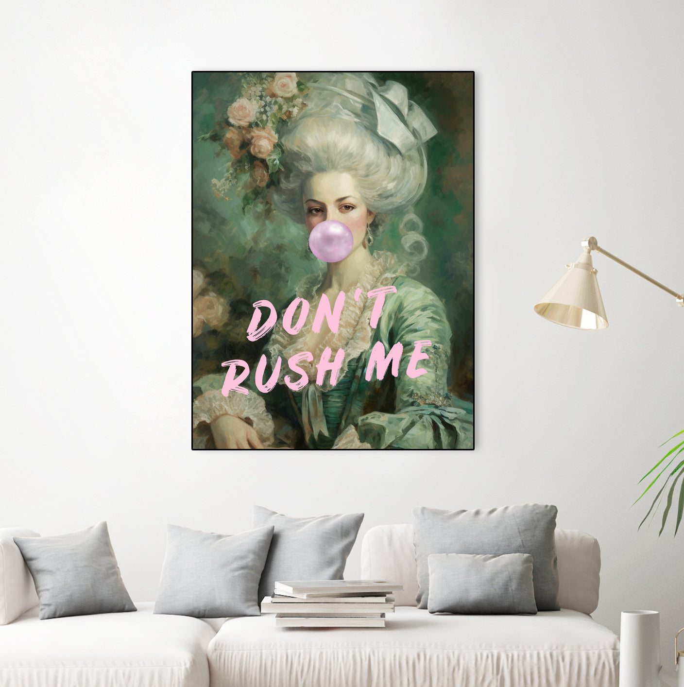 Marie Antoinette Dont Rush Me by Talitha McQueen on GIANT ART - pink contemporary human face,flower,text,clothing,painting,doll,poster,person,fashion,flowers,flora,floral,botanical,flowers and plants,botanicals,word,words,painted,paint,painterly,people,portrait,figurative