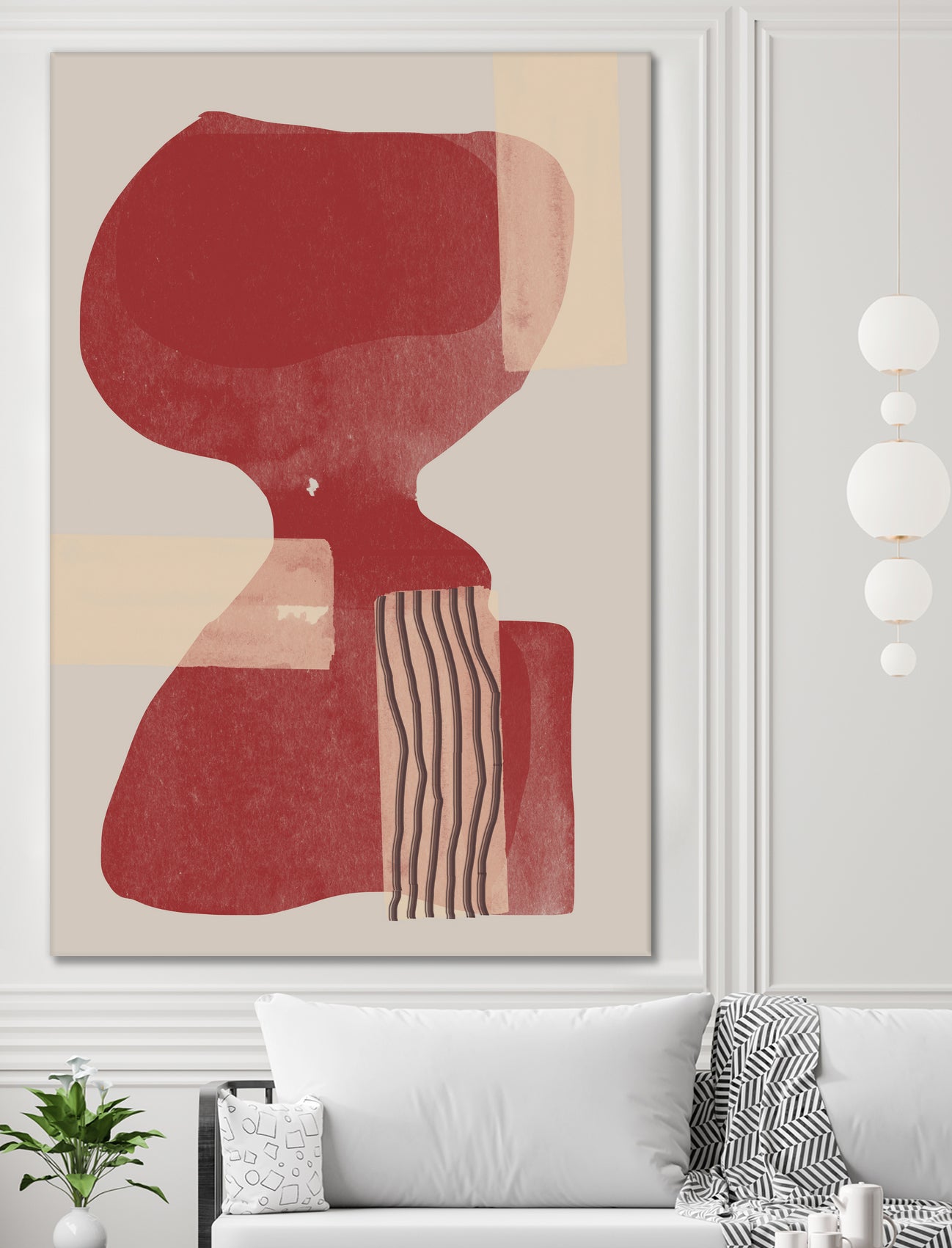 Crimson Harmony by THE MIUUS STUDIO on GIANT ART - red shape abstract, bold, white, grey, gray, calm, painting, print, wallart, wall art, energetic, colourful, graphic print, illustration, soft, brush strokes, cute, prints, home decor, beige, black, drawing