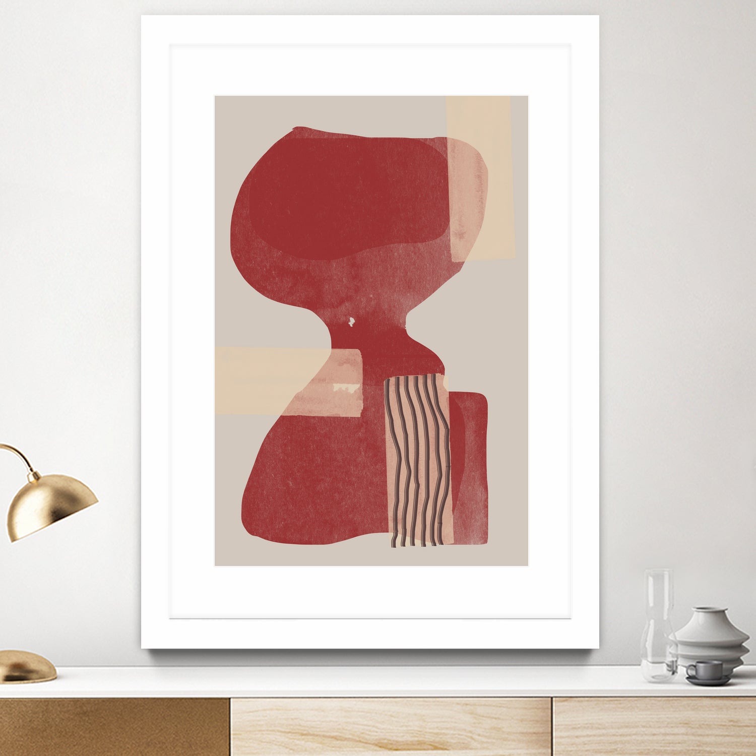 Crimson Harmony by THE MIUUS STUDIO on GIANT ART - red shape abstract, bold, white, grey, gray, calm, painting, print, wallart, wall art, energetic, colourful, graphic print, illustration, soft, brush strokes, cute, prints, home decor, beige, black, drawing