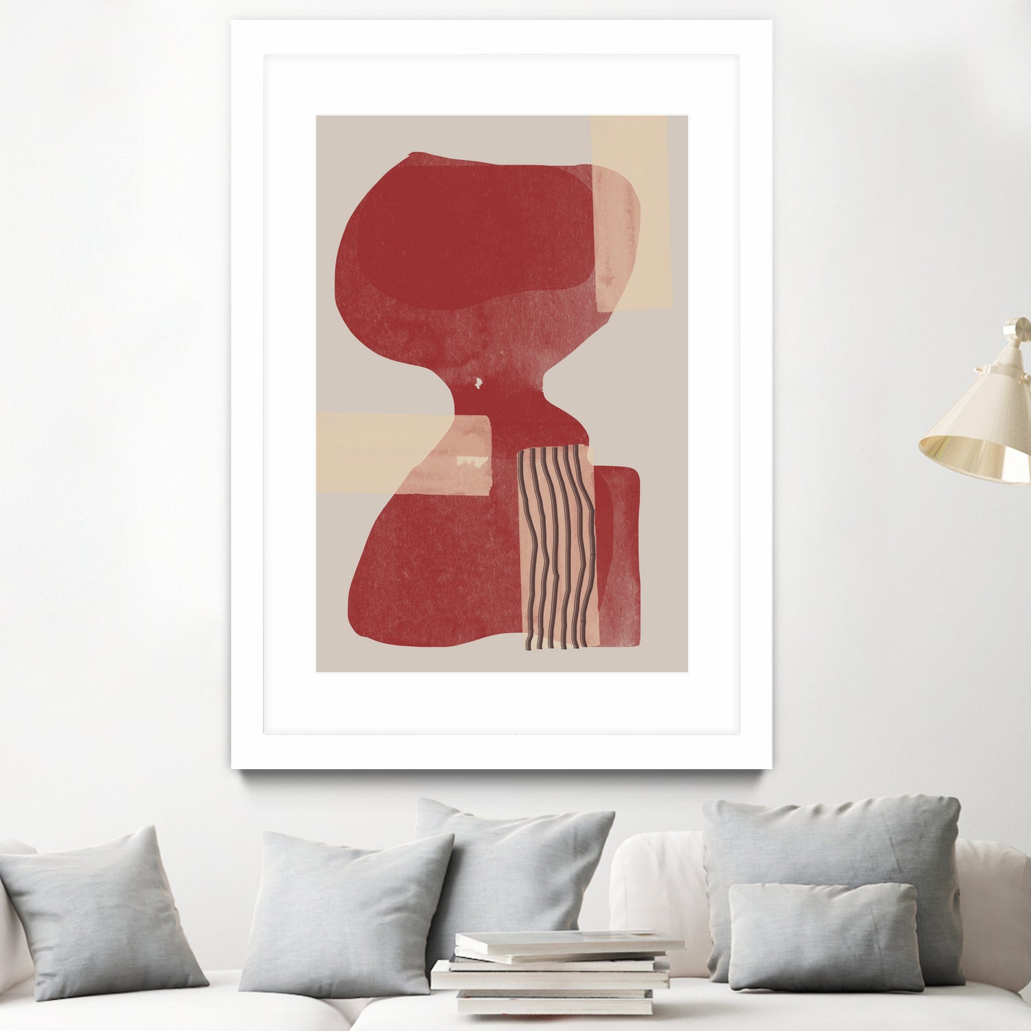 Crimson Harmony by THE MIUUS STUDIO on GIANT ART - red shape abstract, bold, white, grey, gray, calm, painting, print, wallart, wall art, energetic, colourful, graphic print, illustration, soft, brush strokes, cute, prints, home decor, beige, black, drawing