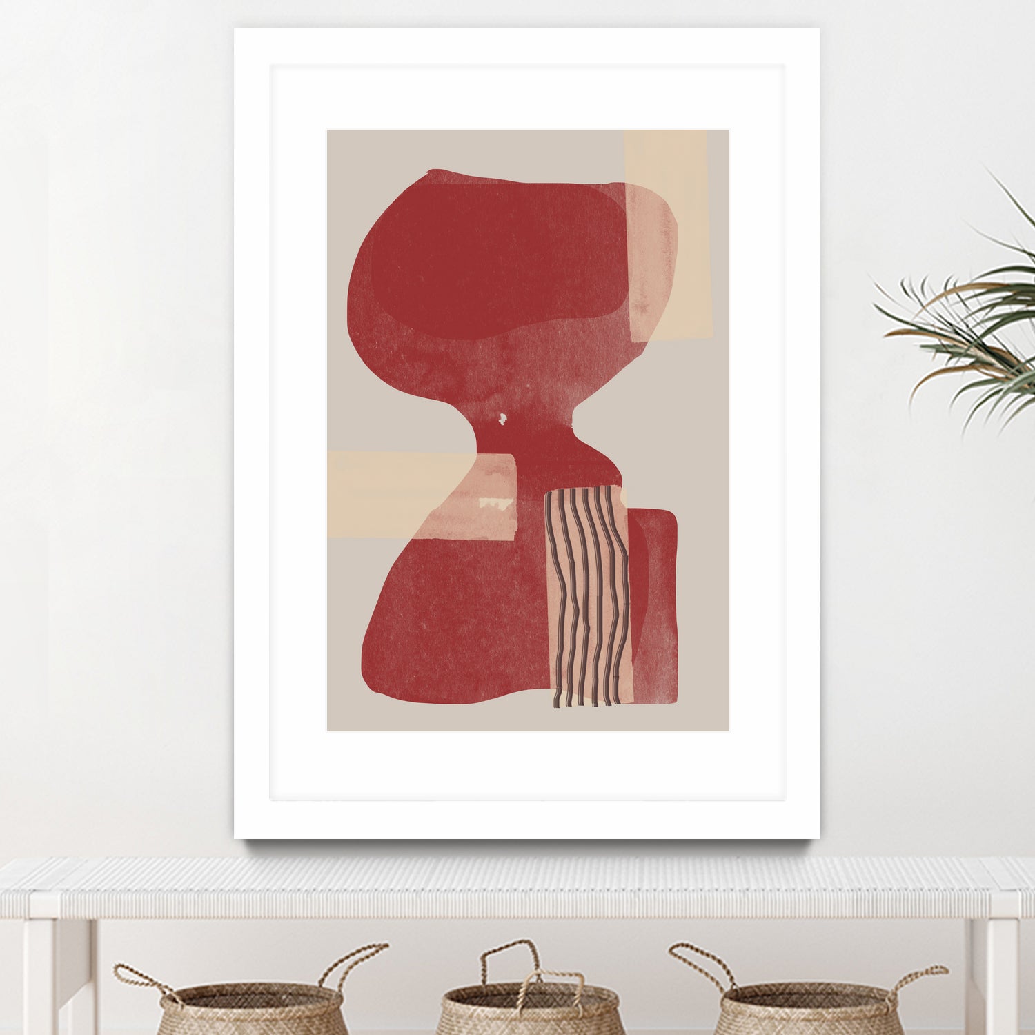 Crimson Harmony by THE MIUUS STUDIO on GIANT ART - red shape abstract, bold, white, grey, gray, calm, painting, print, wallart, wall art, energetic, colourful, graphic print, illustration, soft, brush strokes, cute, prints, home decor, beige, black, drawing