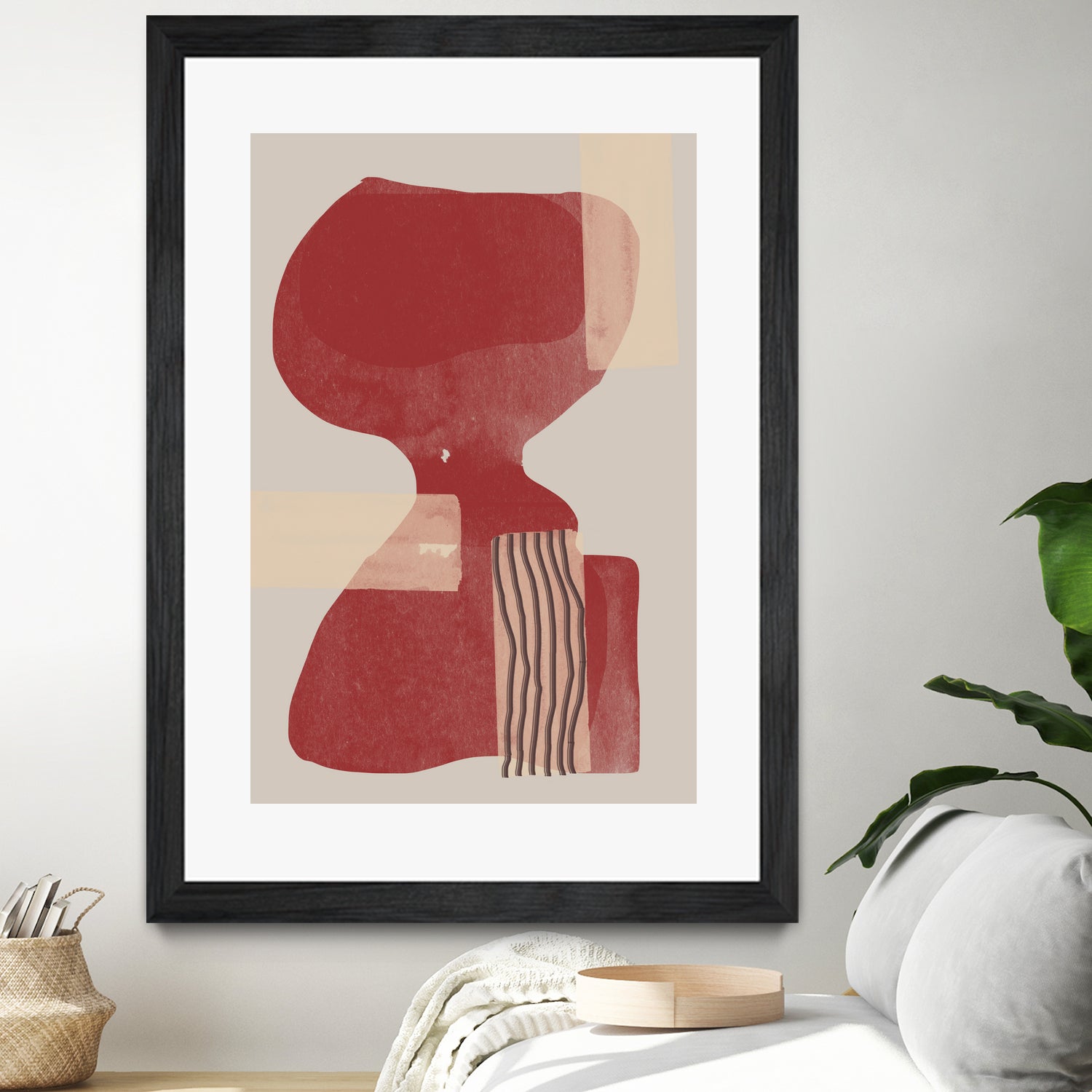 Crimson Harmony by THE MIUUS STUDIO on GIANT ART - red shape abstract, bold, white, grey, gray, calm, painting, print, wallart, wall art, energetic, colourful, graphic print, illustration, soft, brush strokes, cute, prints, home decor, beige, black, drawing