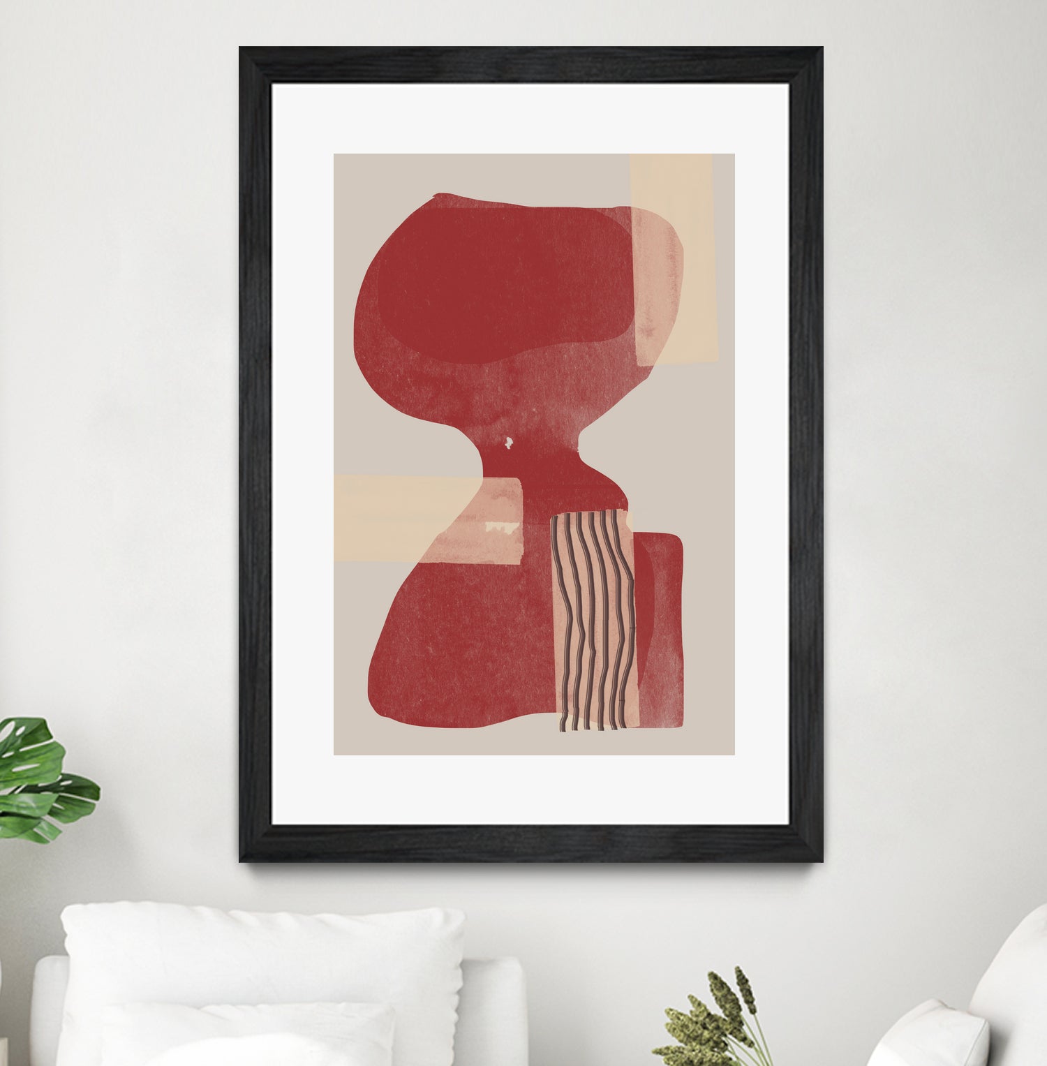 Crimson Harmony by THE MIUUS STUDIO on GIANT ART - red shape abstract, bold, white, grey, gray, calm, painting, print, wallart, wall art, energetic, colourful, graphic print, illustration, soft, brush strokes, cute, prints, home decor, beige, black, drawing