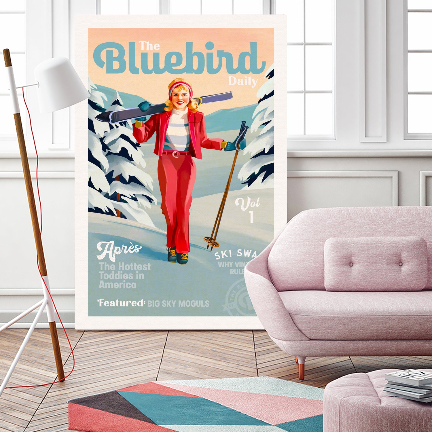 The Bluebird Daily Pinup Ski Art by The Whiskey Ginger on GIANT ART - figurative text