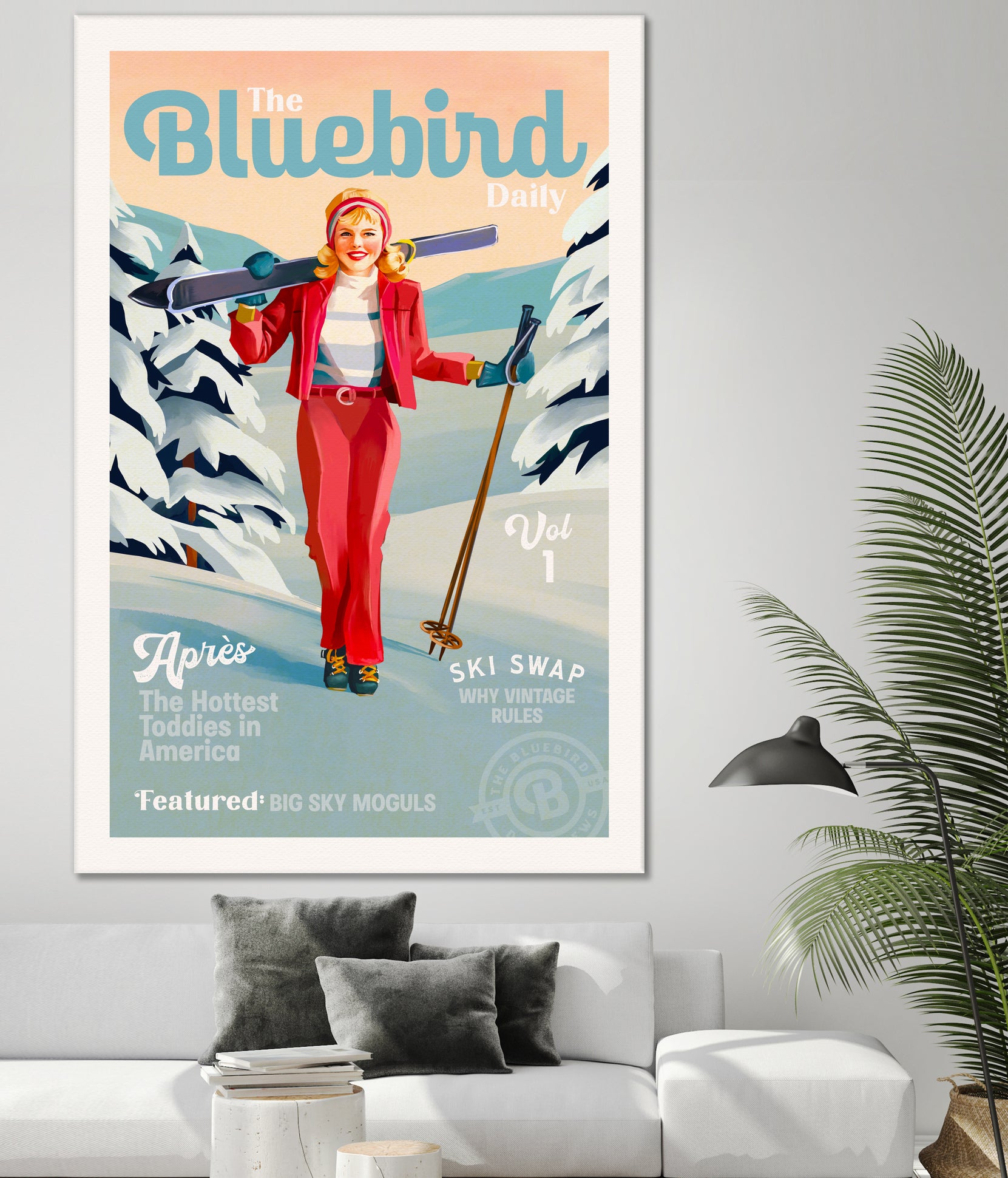 The Bluebird Daily Pinup Ski Art by The Whiskey Ginger on GIANT ART - figurative text