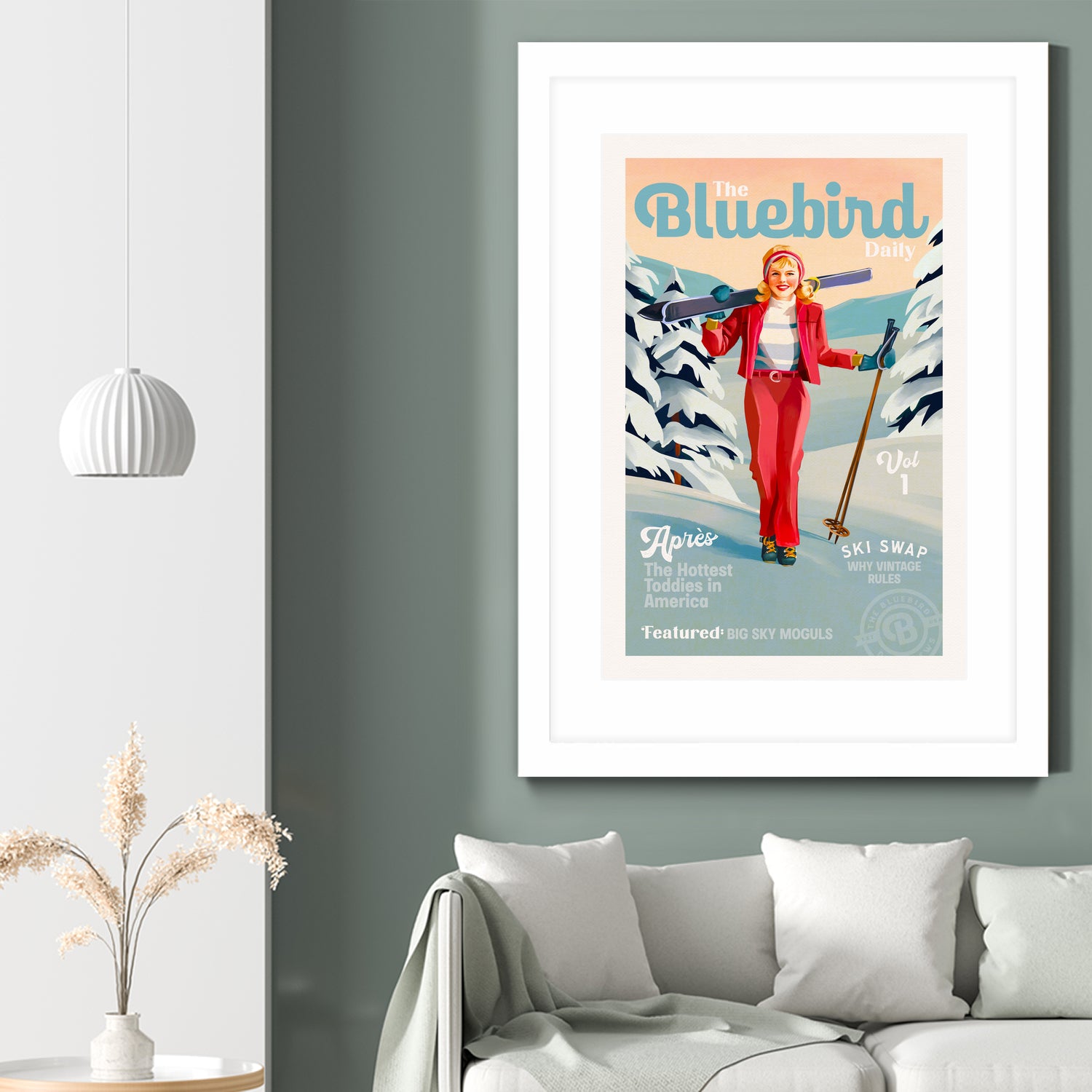 The Bluebird Daily Pinup Ski Art by The Whiskey Ginger on GIANT ART - figurative text