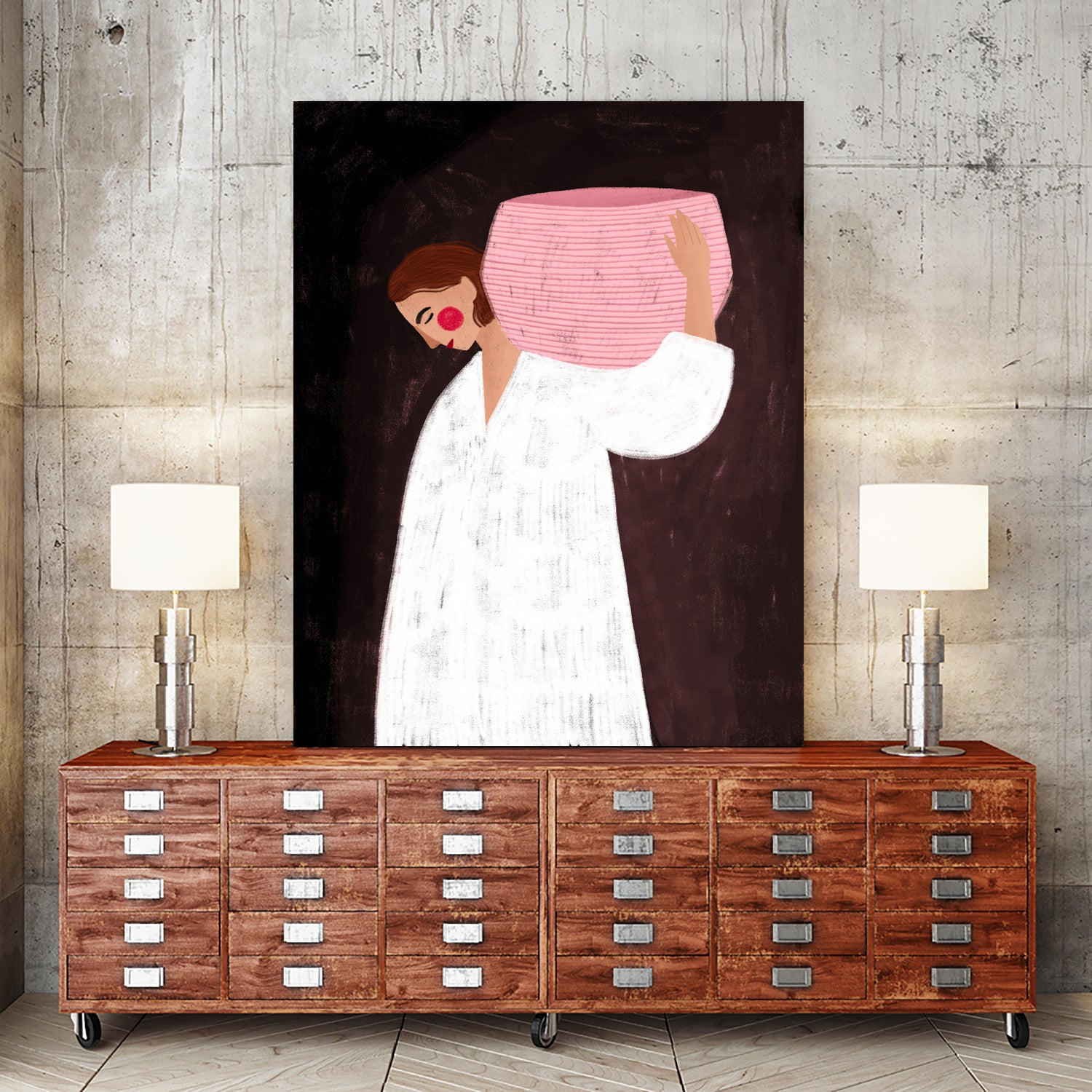 The Woman with the Pink Basket by Bea Muller on GIANT ART - figurative drawing