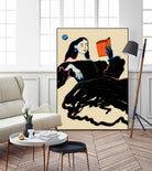 Midnight Reading by Sandra Poliakov  on GIANT ART - figurative drawing,illustration,sketch,human face,painting,art,clipart,cartoon,woman,black dress,reading,book worm,reader,colourful ,pastell,relaxed,calm,mindful,slow living,moon,night,feminine,girl power,home decor ,maximalist,graphic,painted,paint,painterly,person,people,still,serene,peace,peaceful,tranquil,tranquilitiy,stillness,harmony,sky