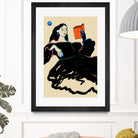 Midnight Reading by Sandra Poliakov  on GIANT ART - figurative drawing,illustration,sketch,human face,painting,art,clipart,cartoon,woman,black dress,reading,book worm,reader,colourful ,pastell,relaxed,calm,mindful,slow living,moon,night,feminine,girl power,home decor ,maximalist,graphic,painted,paint,painterly,person,people,still,serene,peace,peaceful,tranquil,tranquilitiy,stillness,harmony,sky